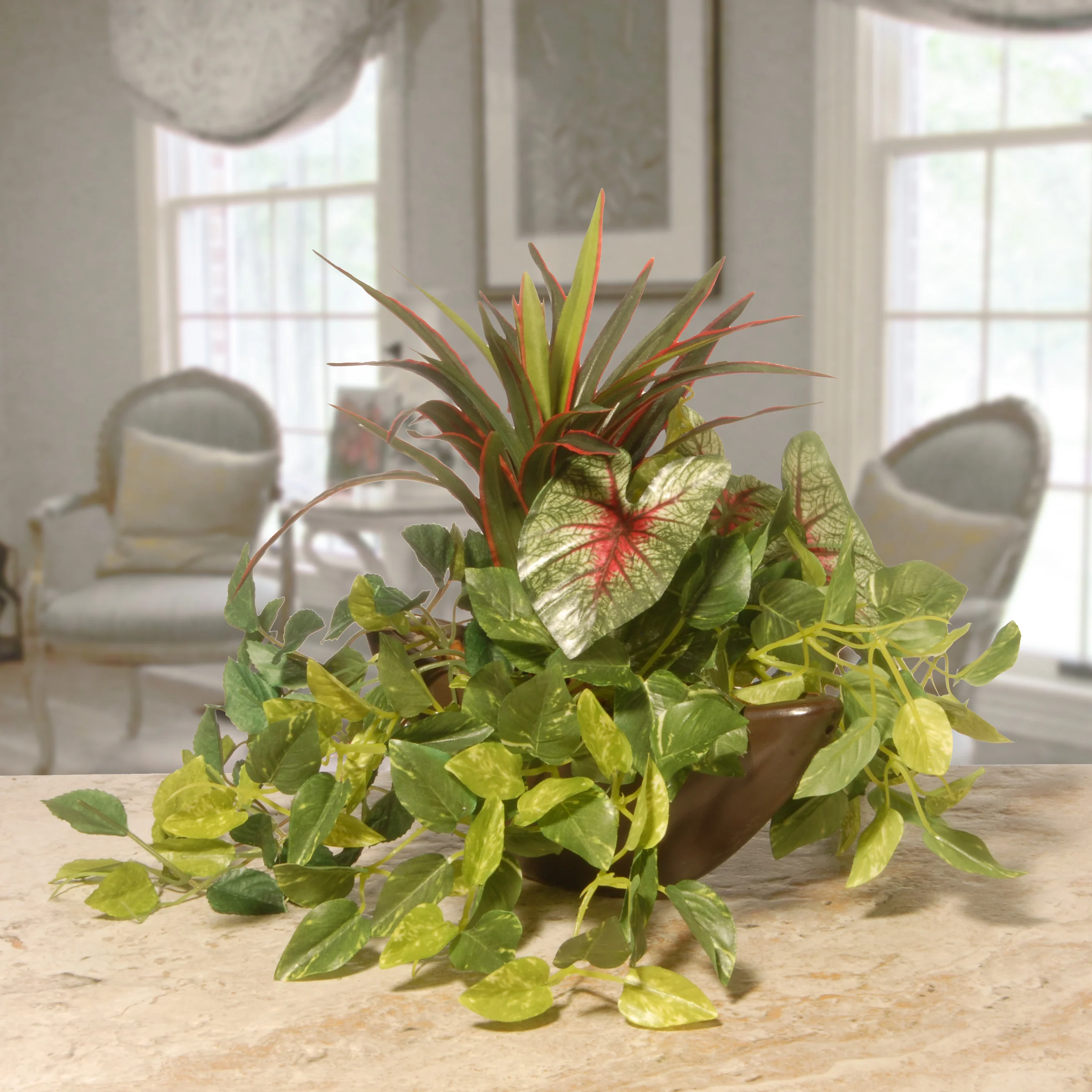 9 in Spring Hanging Basket with Green Leaf Plants, Vines in a Brown Pot - Image 2