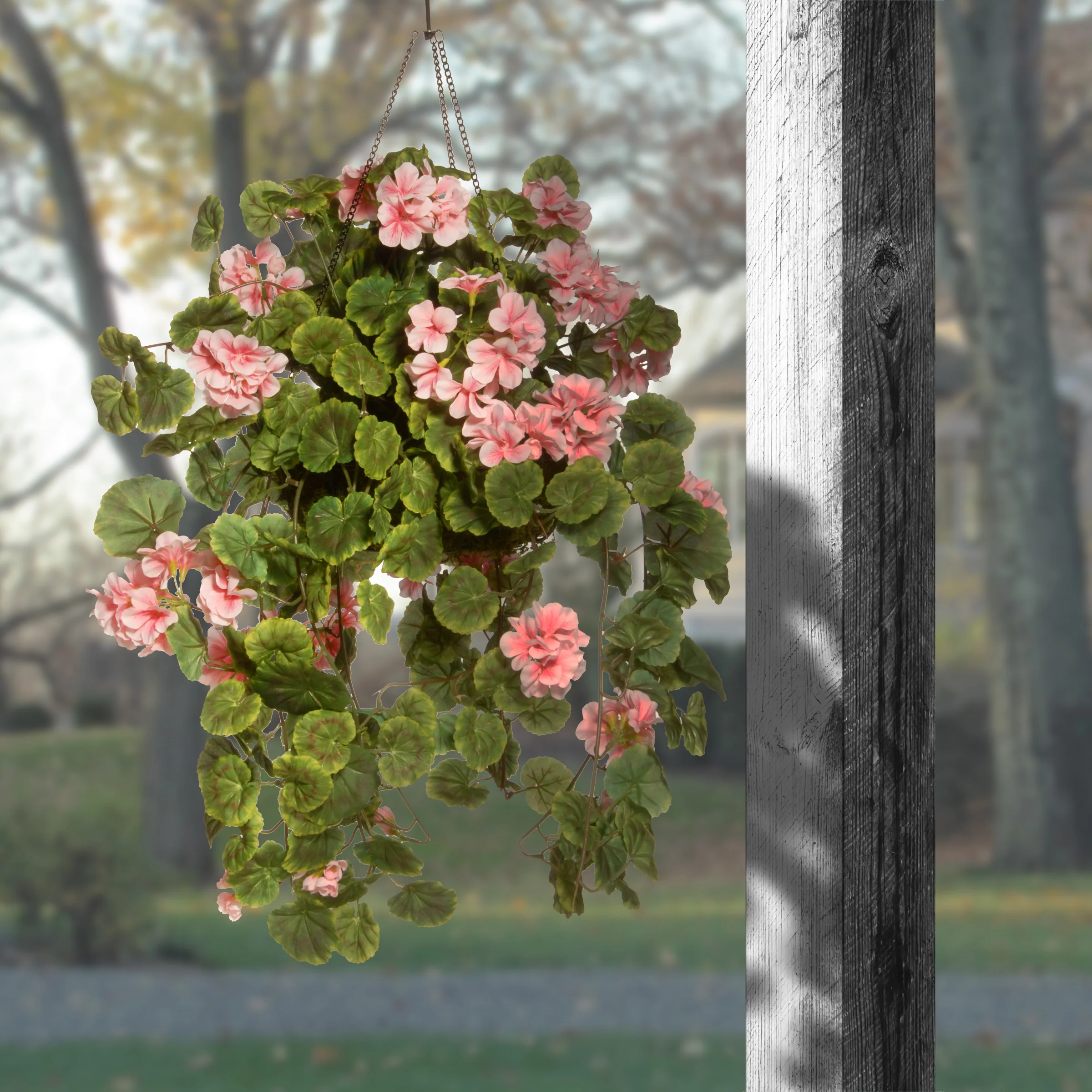 Artificial Hanging Basket, Foam Basket Base, Decorated with Vines, Leaves, Pink Flower Blooms, Includes Hanging Hook, Spring Collection, 11 Inches - Image 2