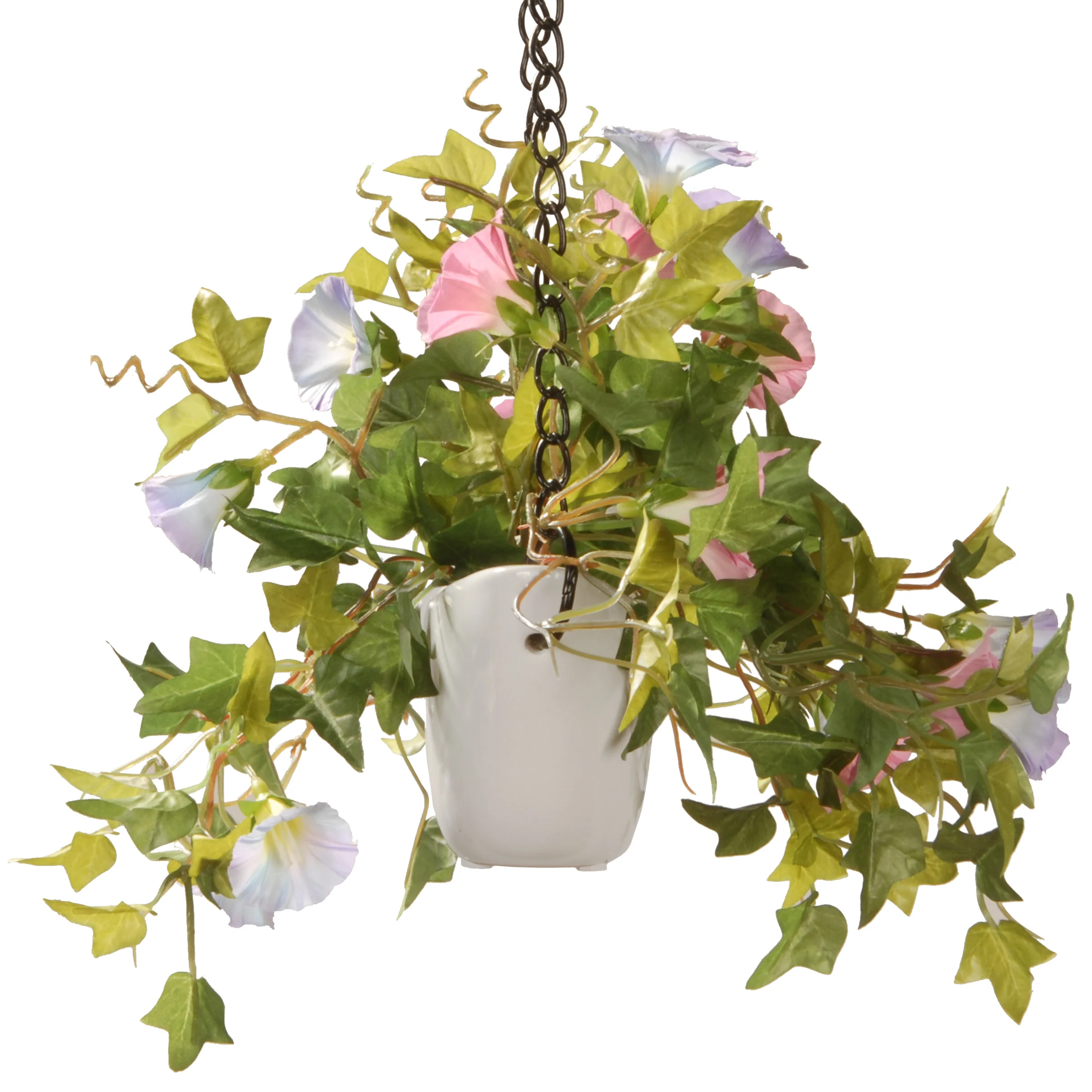 National Tree Company Artificial Hanging Pot Decoration, White Pot Base, Decorated with Assorted Flower Blooms, Leafy Greens, Includes Metal Hanging Loop, Spring Collection, 9 Inches - Image 2