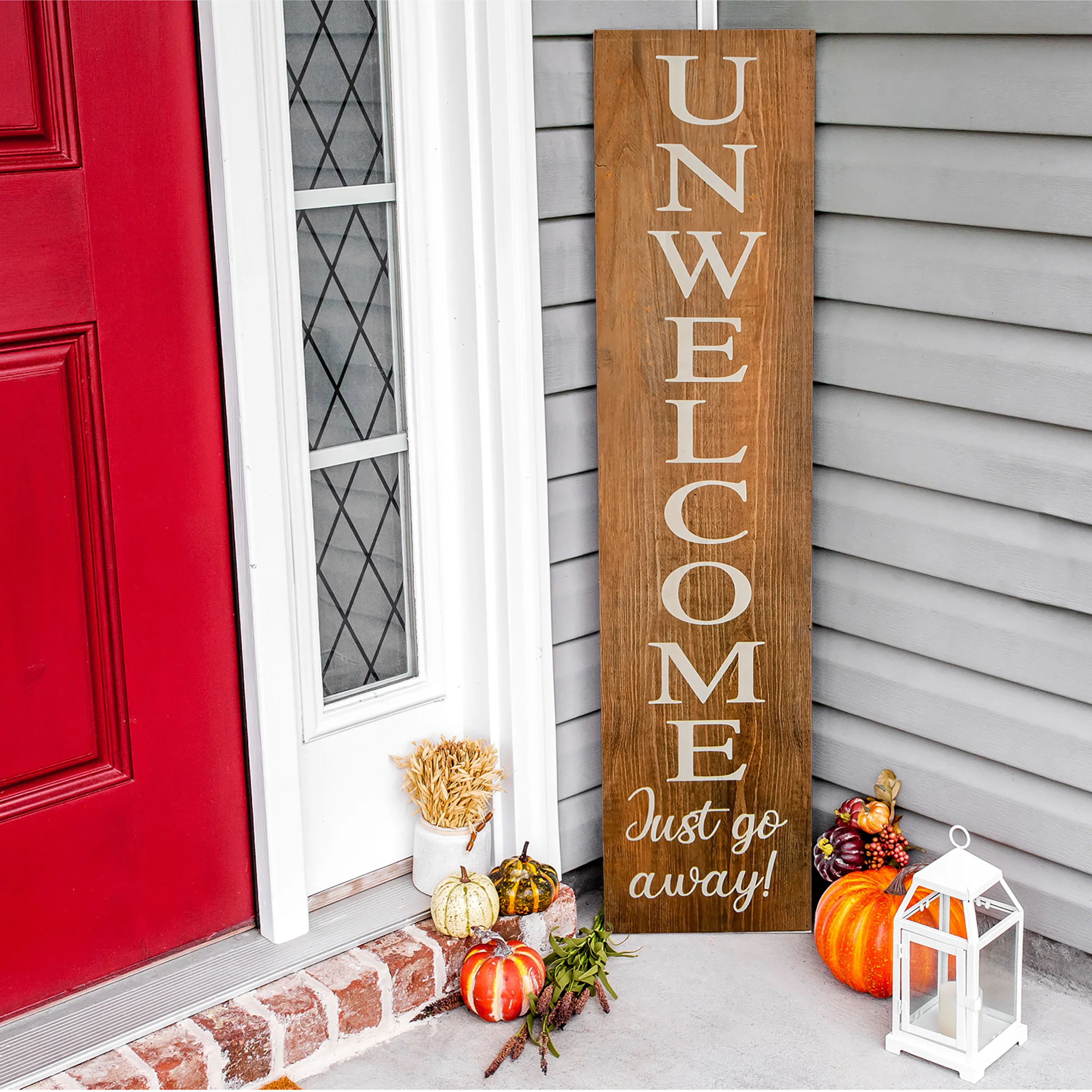 39 in. Halloween Unwelcome Just Go Away Wooden Hanging Porch Sign Decoration - Image 2