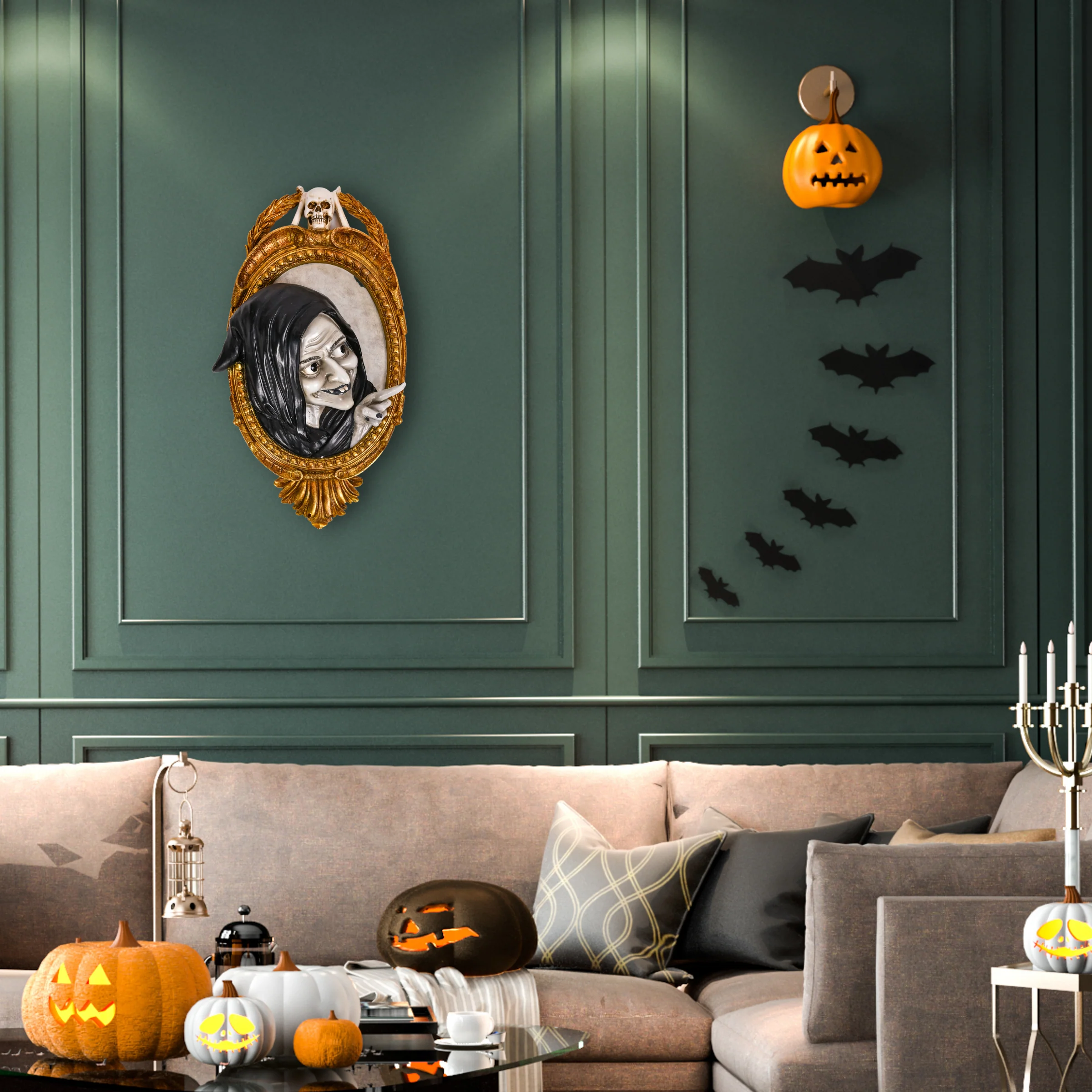 2 ft. Halloween Witch in Mirror Wall Hanging Decoration - Image 2
