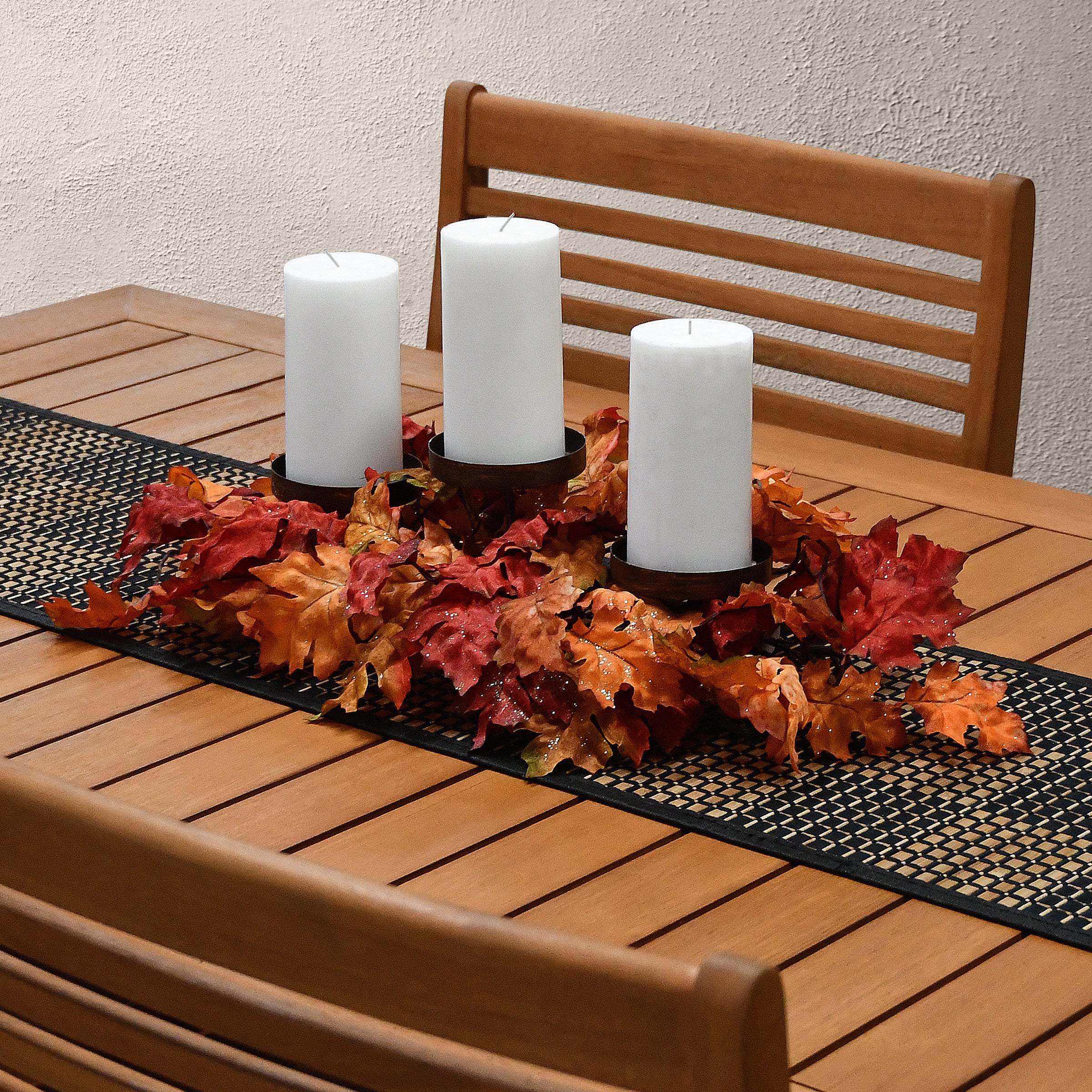 22 in. Fall Centerpiece, Three Candle Holders, Decorated with Maple Leaves - Image 2