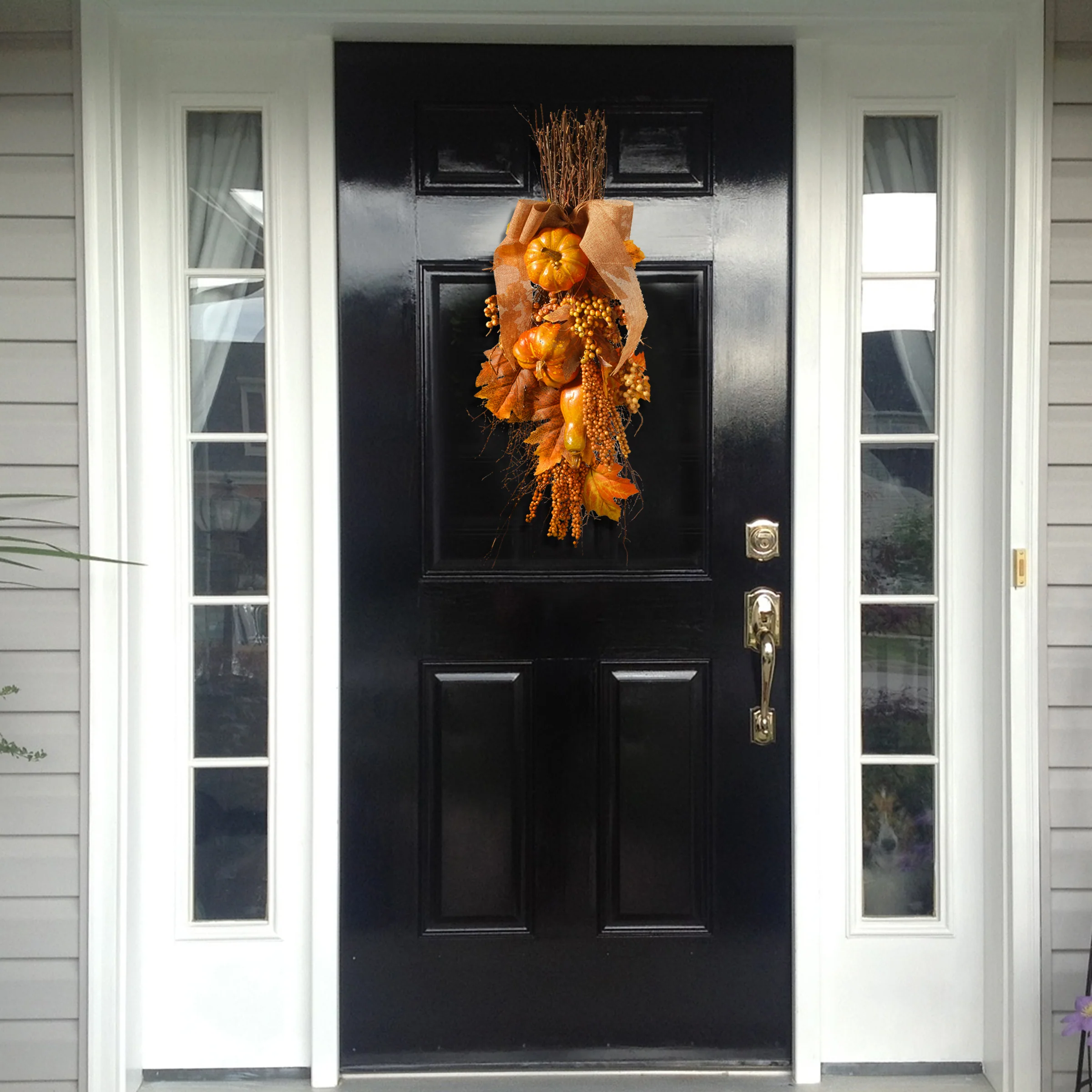 18 in. Fall Teardrop Wall Decoration with Pumpkins, Berry Clusters, Maple Leaves, Branches - Image 2