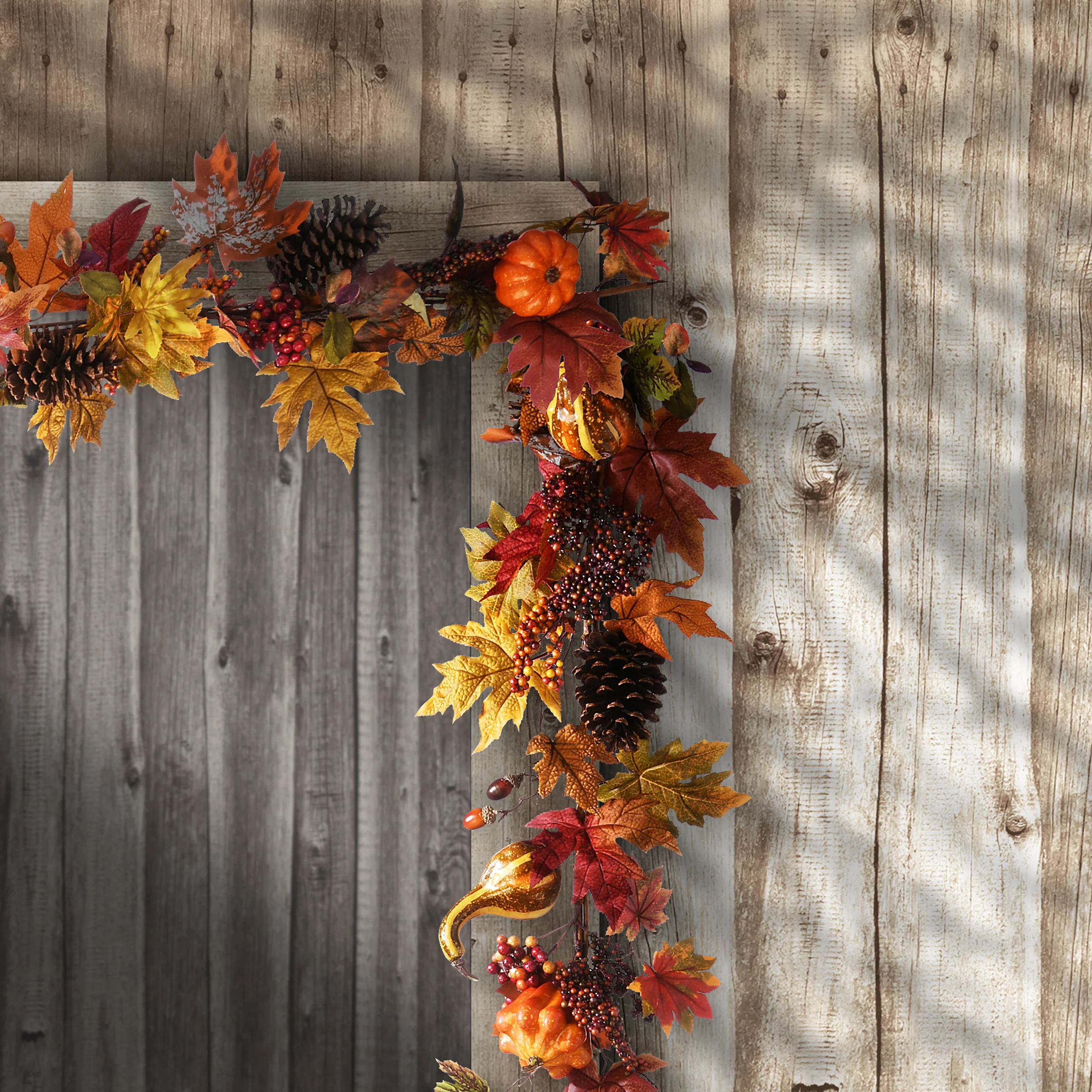 Artificial Autumn Garland, Green and Orange, Made with Pumpkins, Pinecones, Berry Clusters, Maple Leaves, Autumn Collection, 6 ft - Image 2