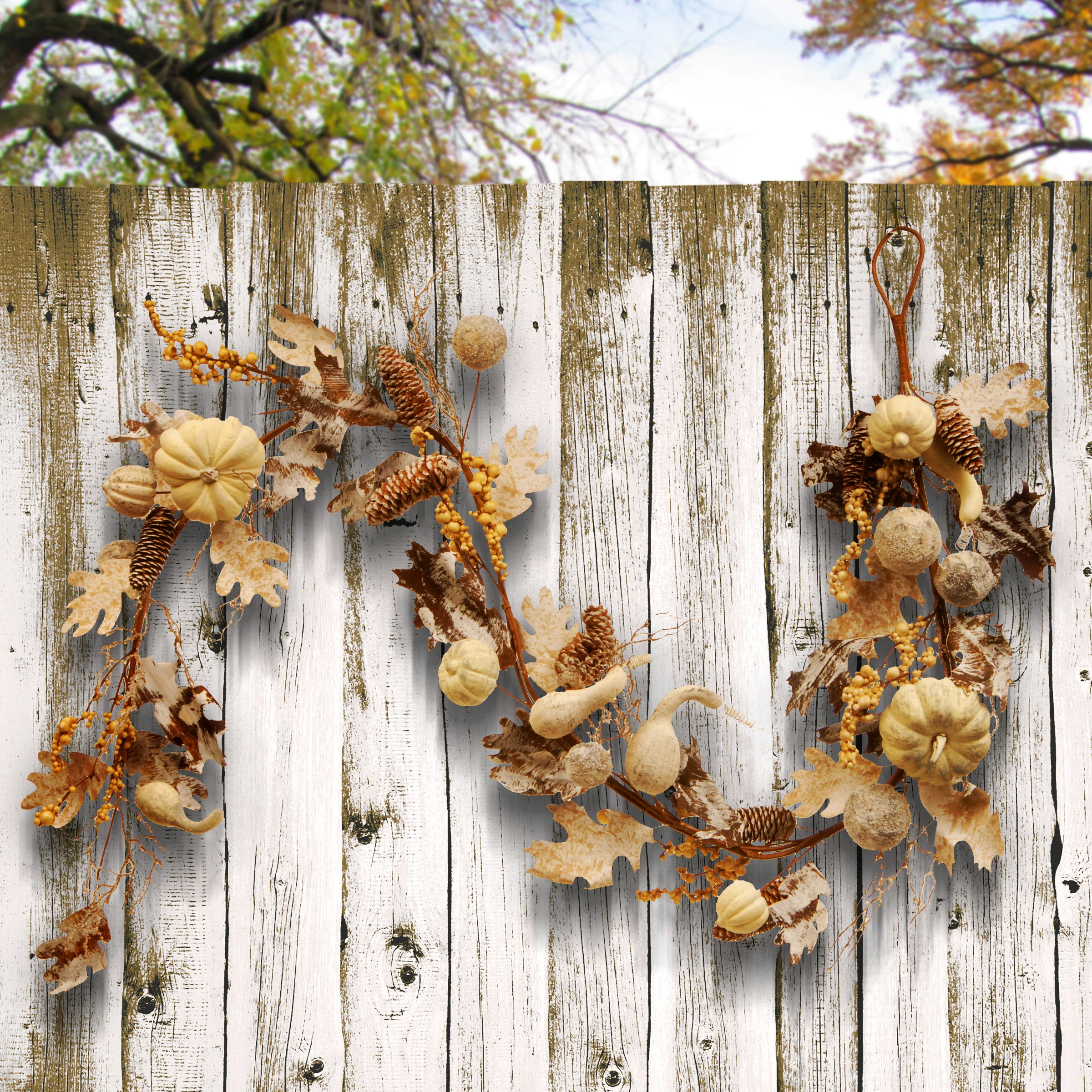 6 ft. Fall Garland with Pumpkins, Gourds, Maple Leaves, Pinecones, Berry Clusters - Image 2