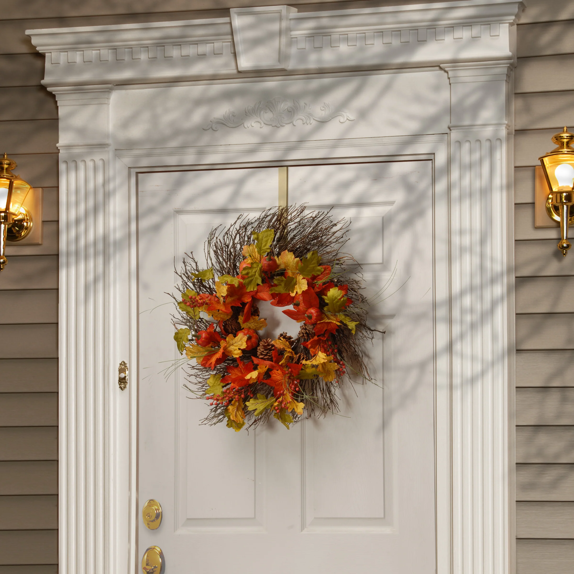 26 in. Fall Wreath with Pumpkins, Pinecones, Berry Clusters, Assorted Leaves - Image 2