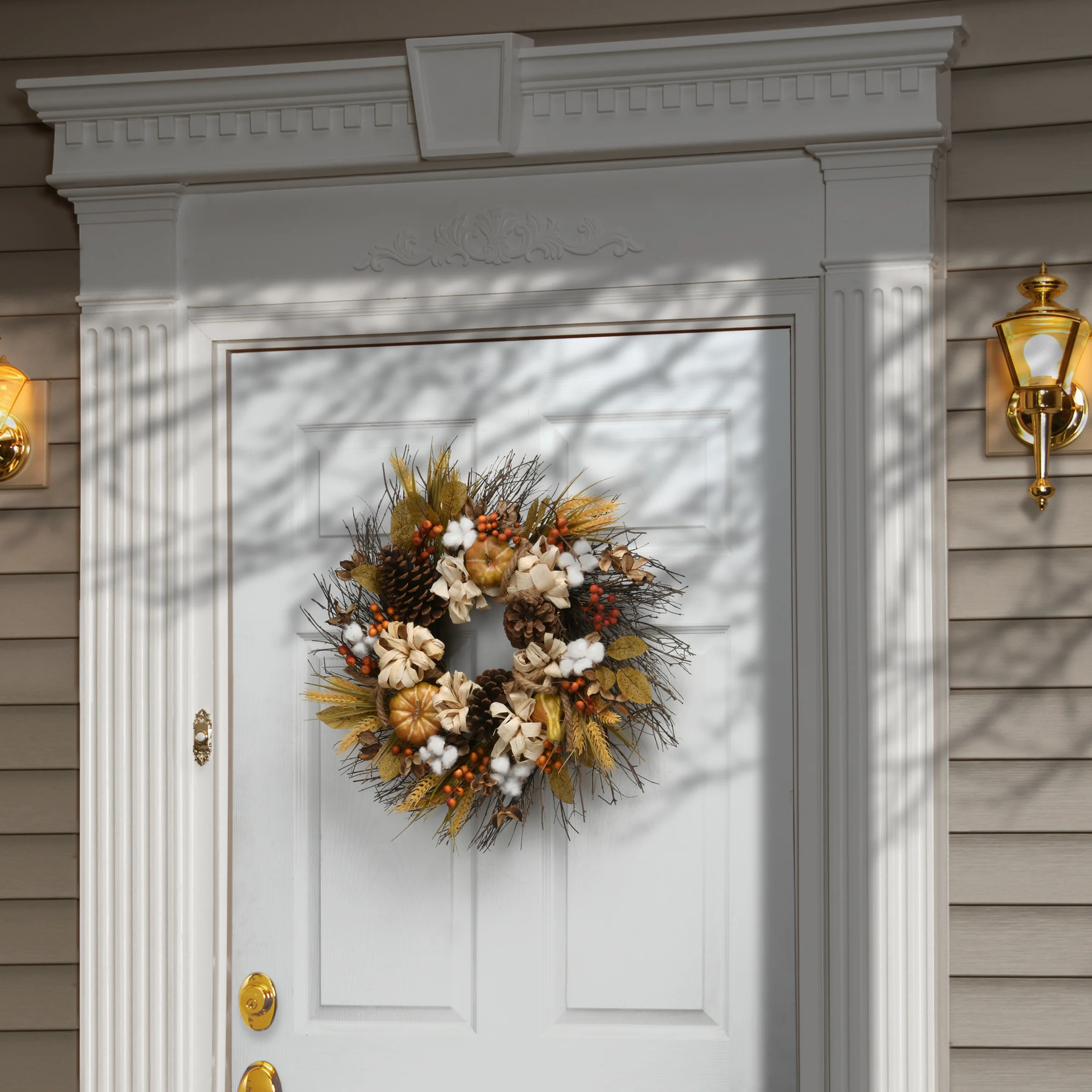 22 in. Fall Wreath with Pinenuts, Gourds, Berry Clusters, Pinecones, Assorted Leaves - Image 2