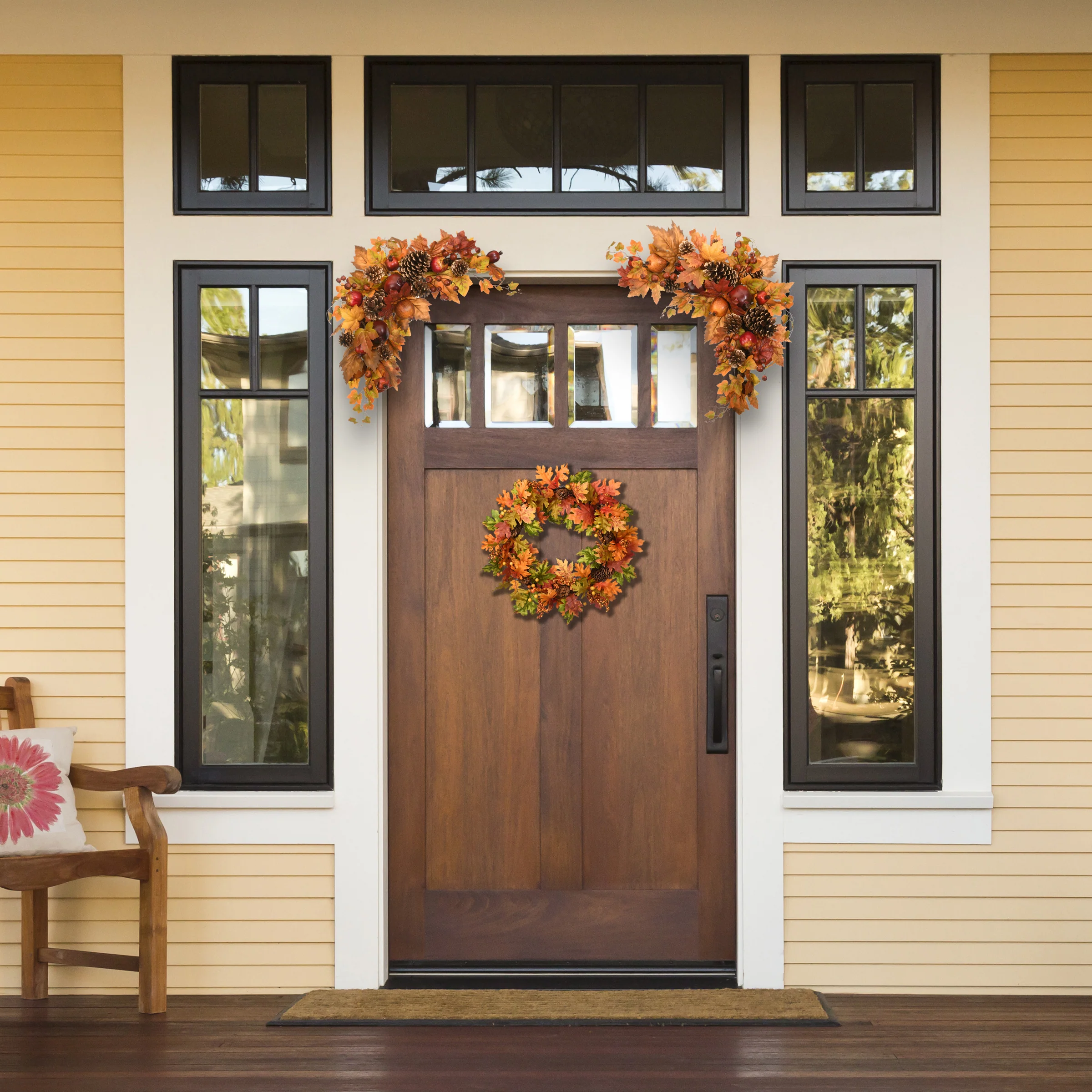 Artificial Autumn Wreath, Decorated with Pinecones, Berry Clusters, Oak Leaves, Autumn Collection, 24 in - Image 2
