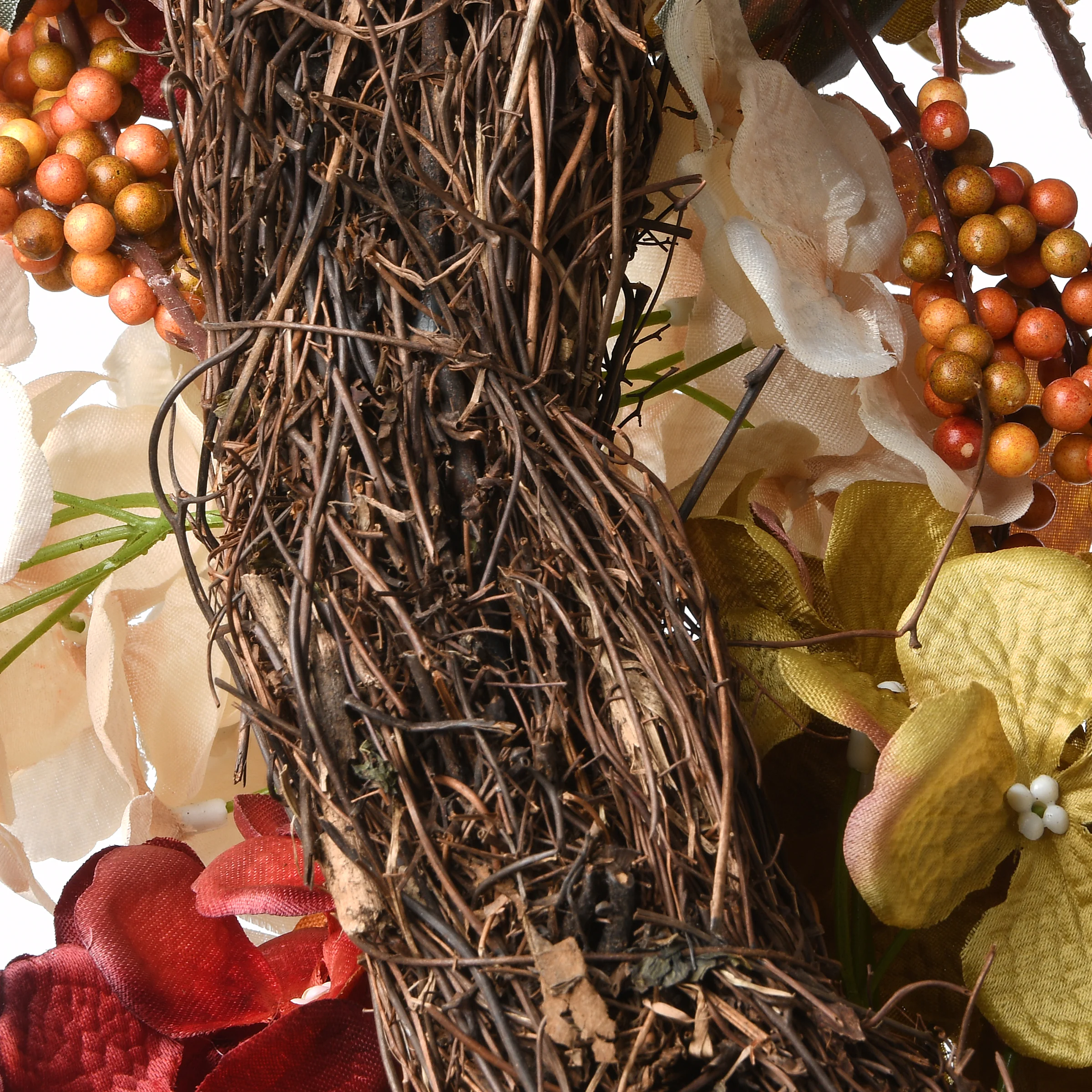 Artificial Autumn Wreath, Decorated with Pinecones, Berry Clusters, Hydrangeas, Leafy Branches, Autumn Collection, 24 in - Image 5