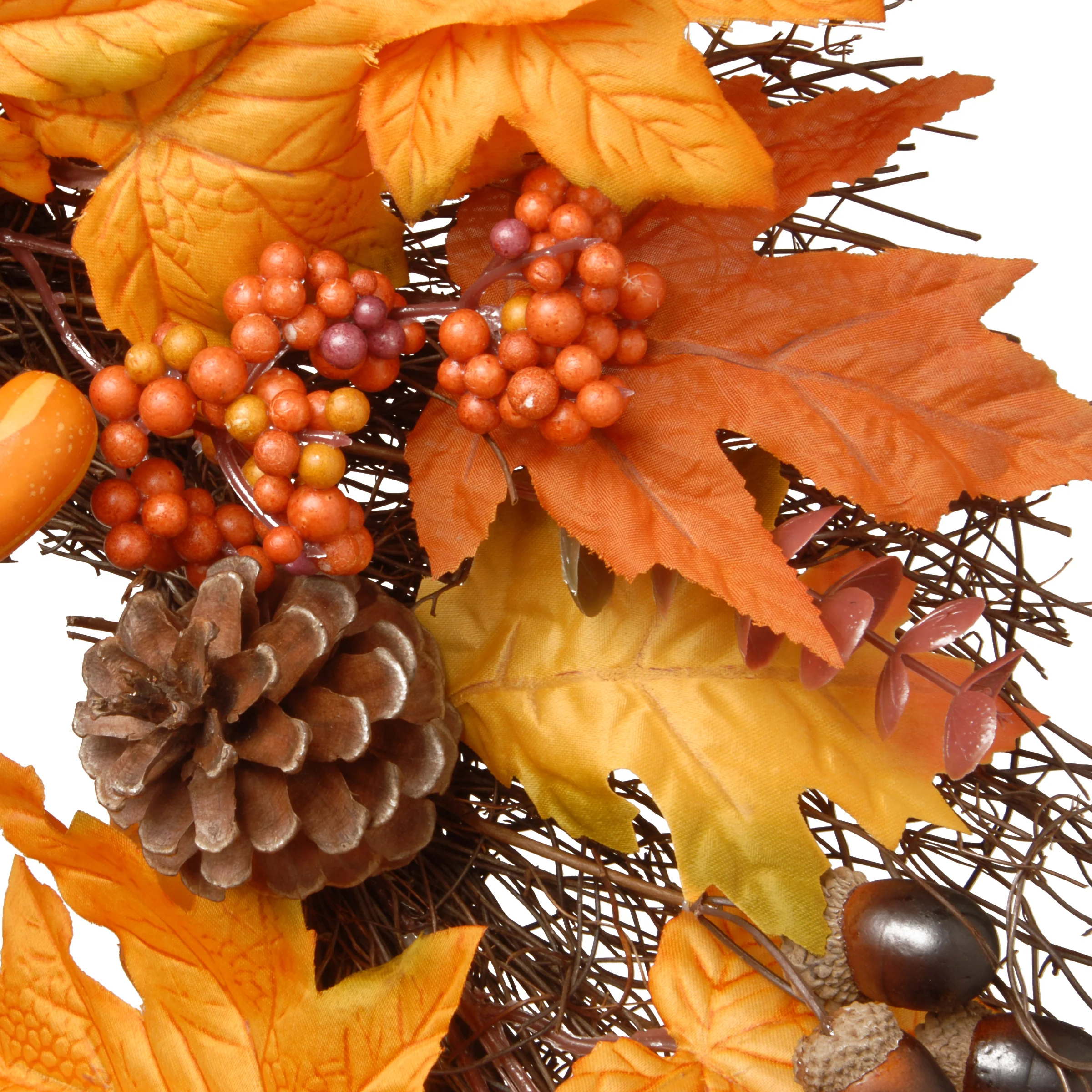 24 in. Fall Wreath with Gourds, Pumpkins, Berry Clusters, Acorns, Maple Leaves - Image 3