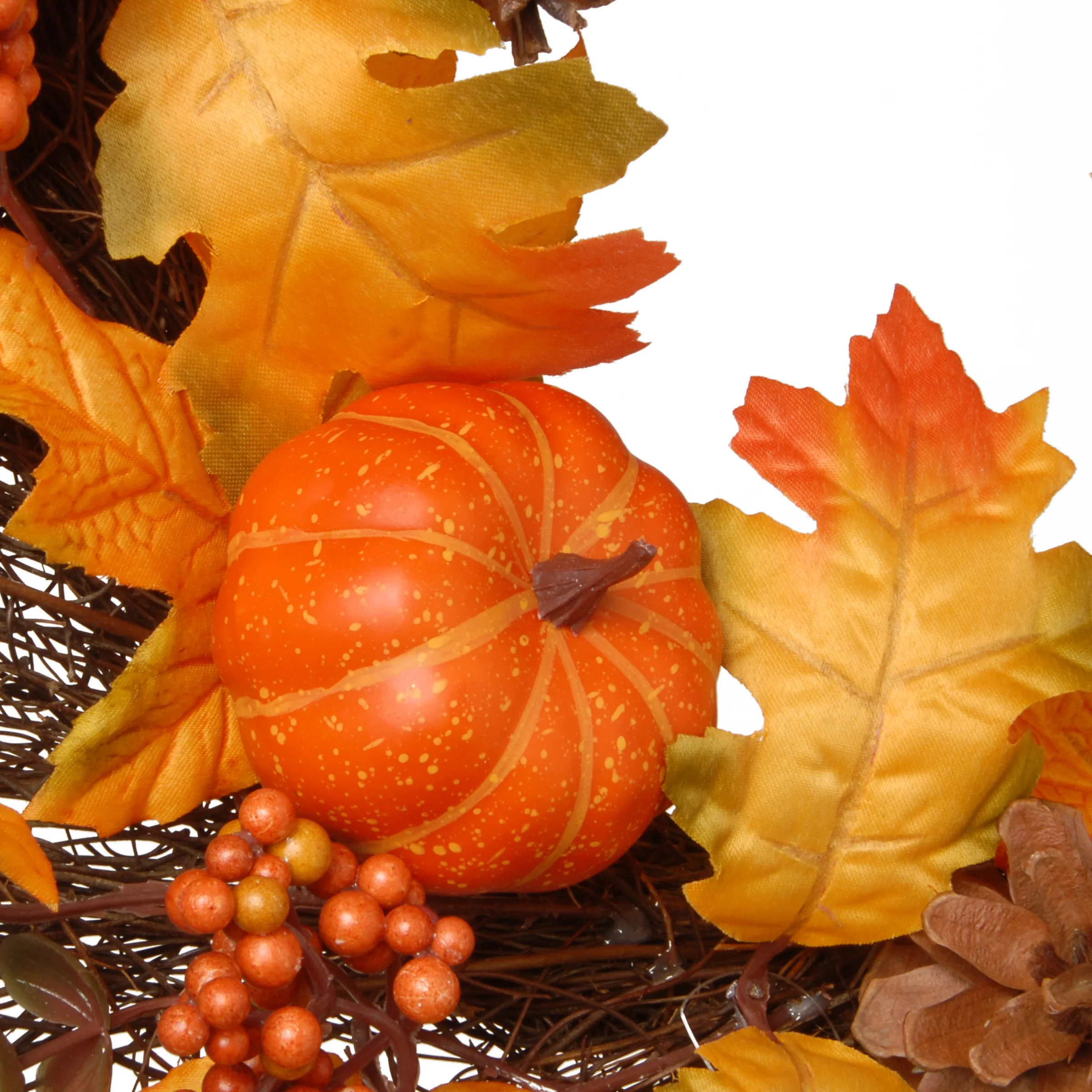 24 in. Fall Wreath with Gourds, Pumpkins, Berry Clusters, Acorns, Maple Leaves - Image 4
