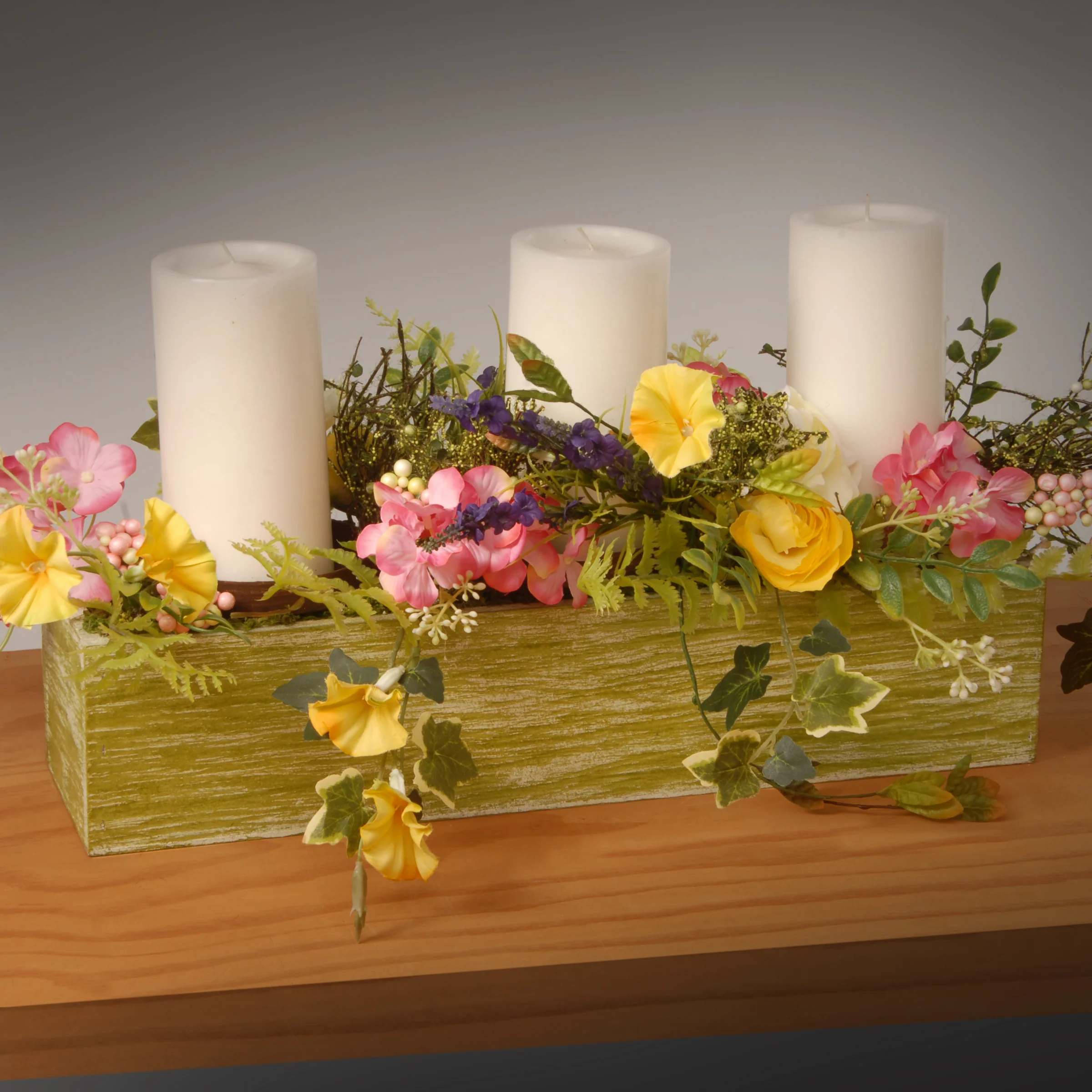 22 in. Spring Candleholder Table Decoration with Flower Blooms, Berry Clusters, Leafy Greens - Image 2