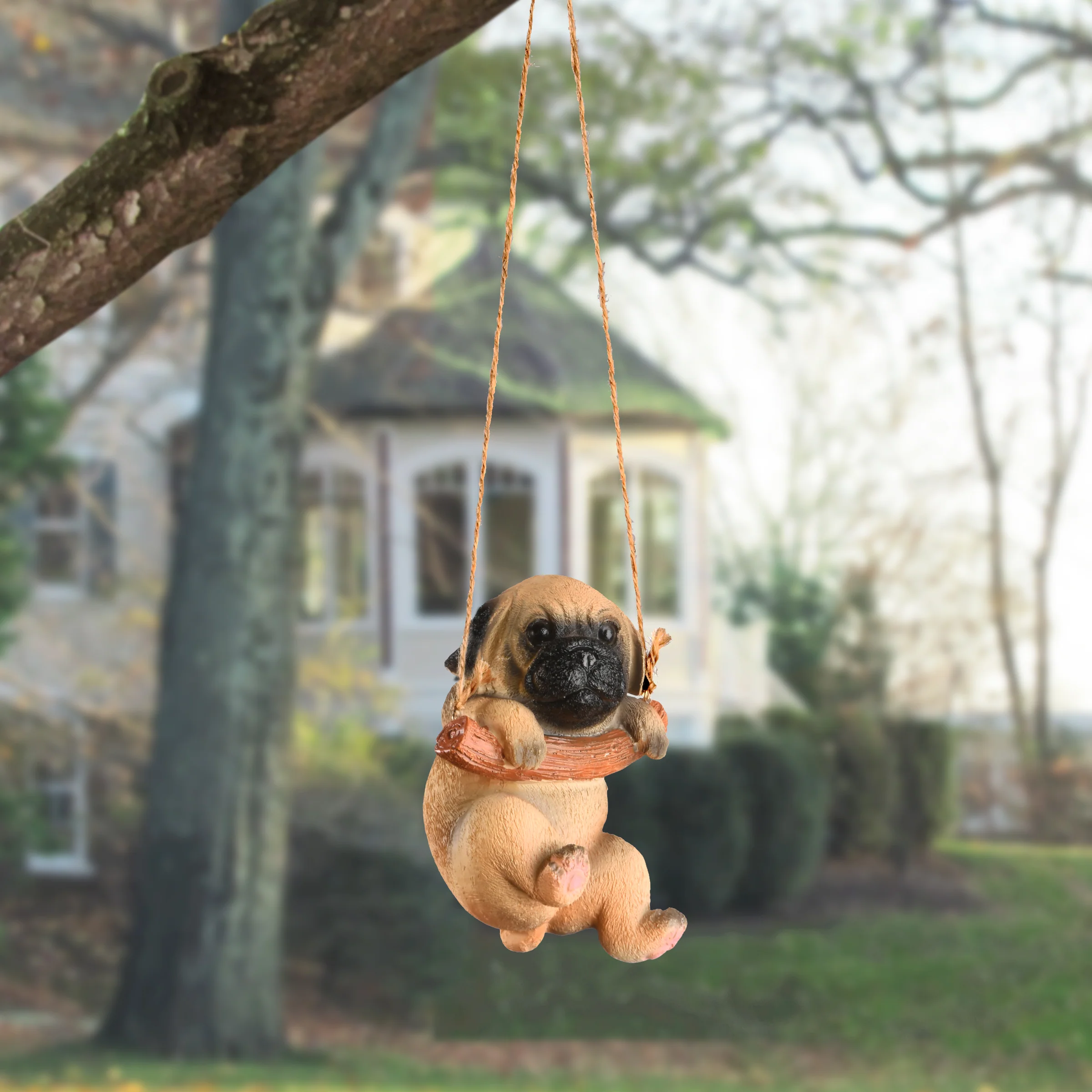 5 in. Spring Hanging Wall Decoratio with Pug Puppy on Wooden Branch - Image 2