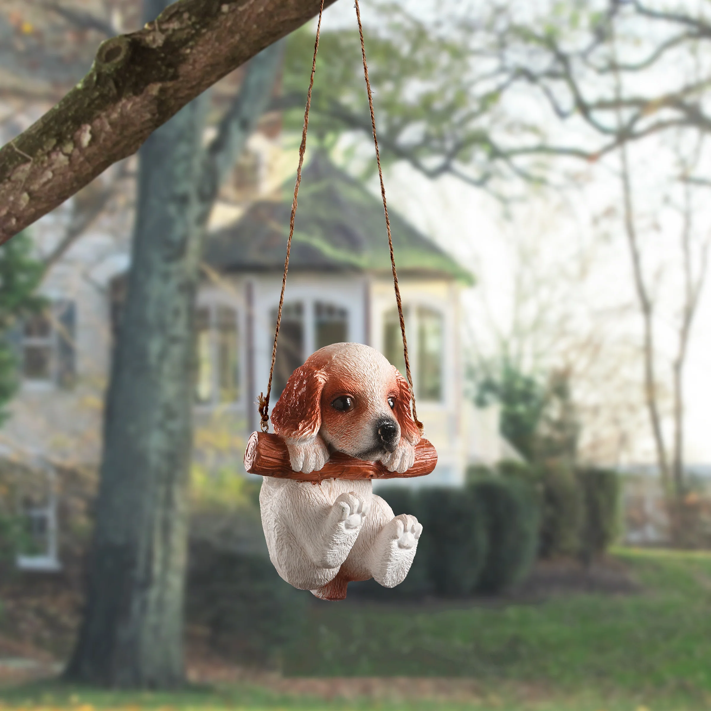 5 in. Spring Hanging Wall Decoration with King Charles Cavalier Puppy on Wooden Branch - Image 2