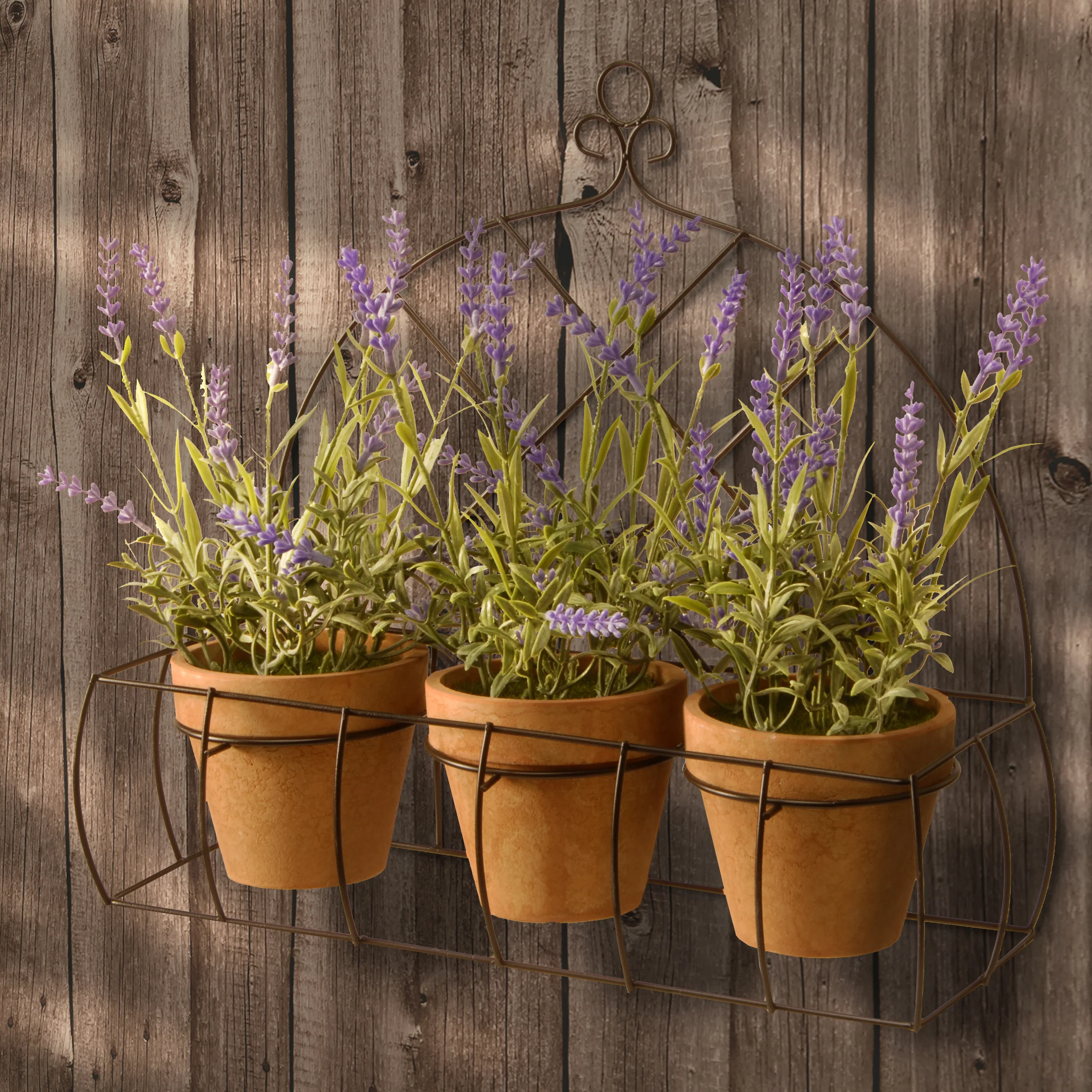 13 in. Spring 3 Potted Plants with Lavender Plants, Classic Pot Bases, Ornate Metal Holder - Image 2