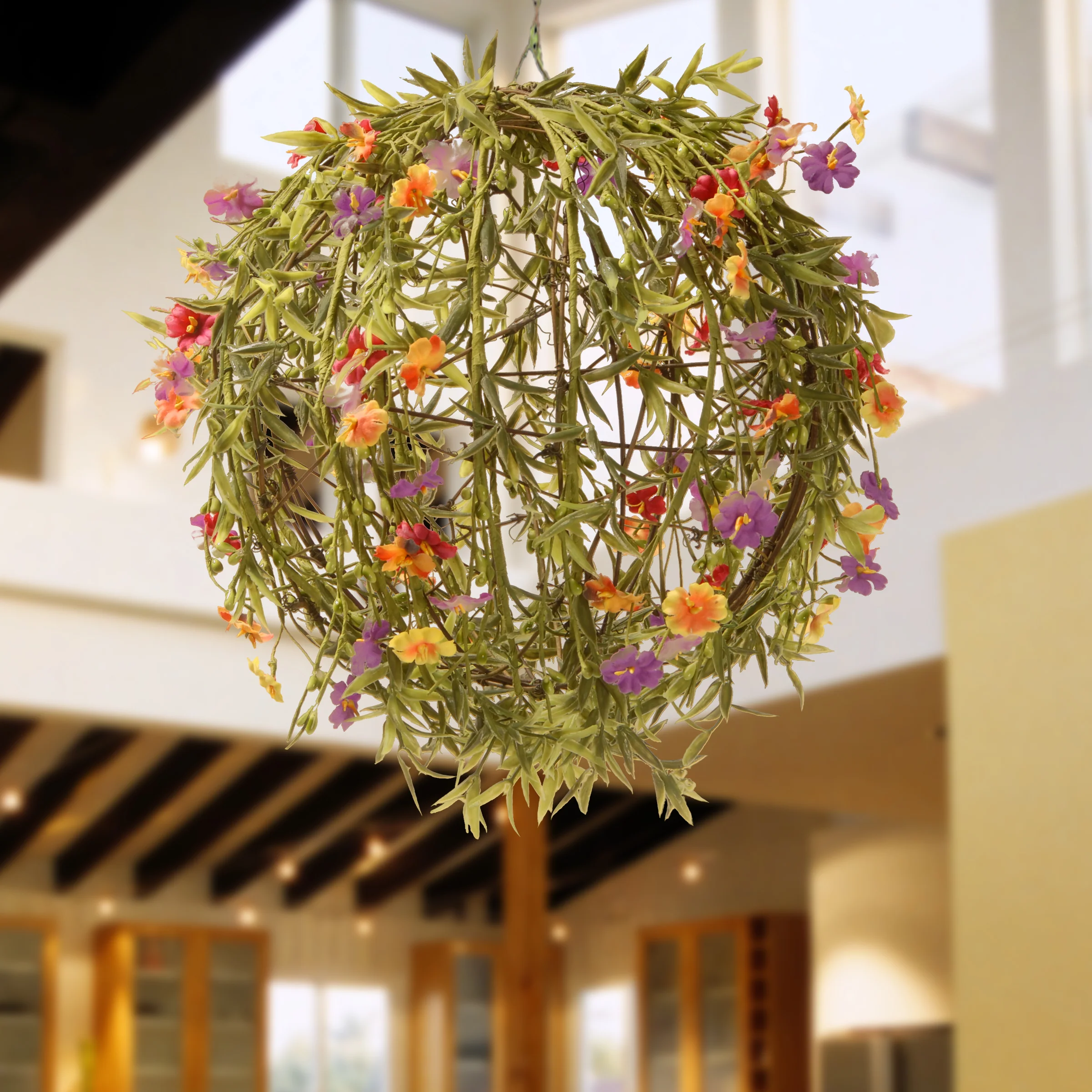 12 in. Spring Flower Ball with Colorful Flower Blooms, Vines, Stems, Leafy Greens - Image 2