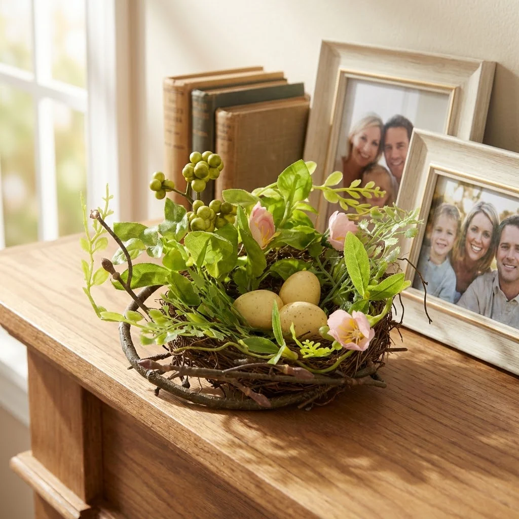 6 in. Blossom Bird's Nest Table Decoration Decorated with Easter Eggs - Image 2