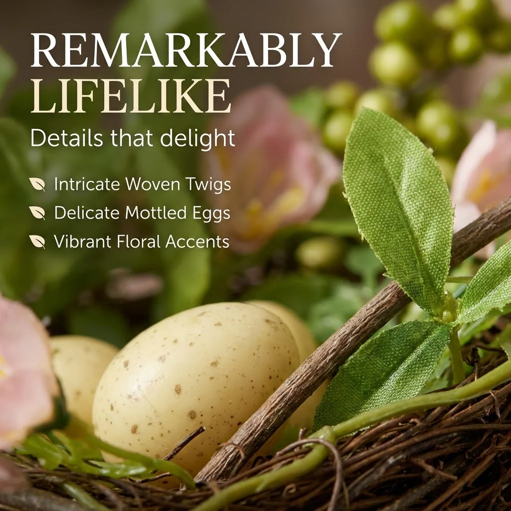 6 in. Blossom Bird's Nest Table Decoration Decorated with Easter Eggs - Image 3