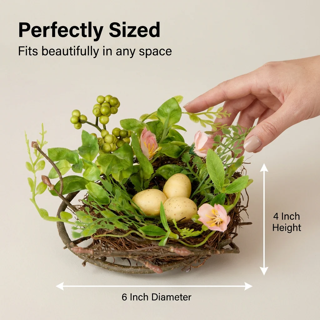 6 in. Blossom Bird's Nest Table Decoration Decorated with Easter Eggs - Image 4