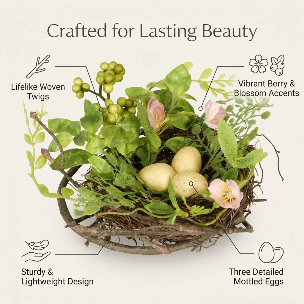 6 in. Blossom Bird's Nest Table Decoration Decorated with Easter Eggs - Image 8