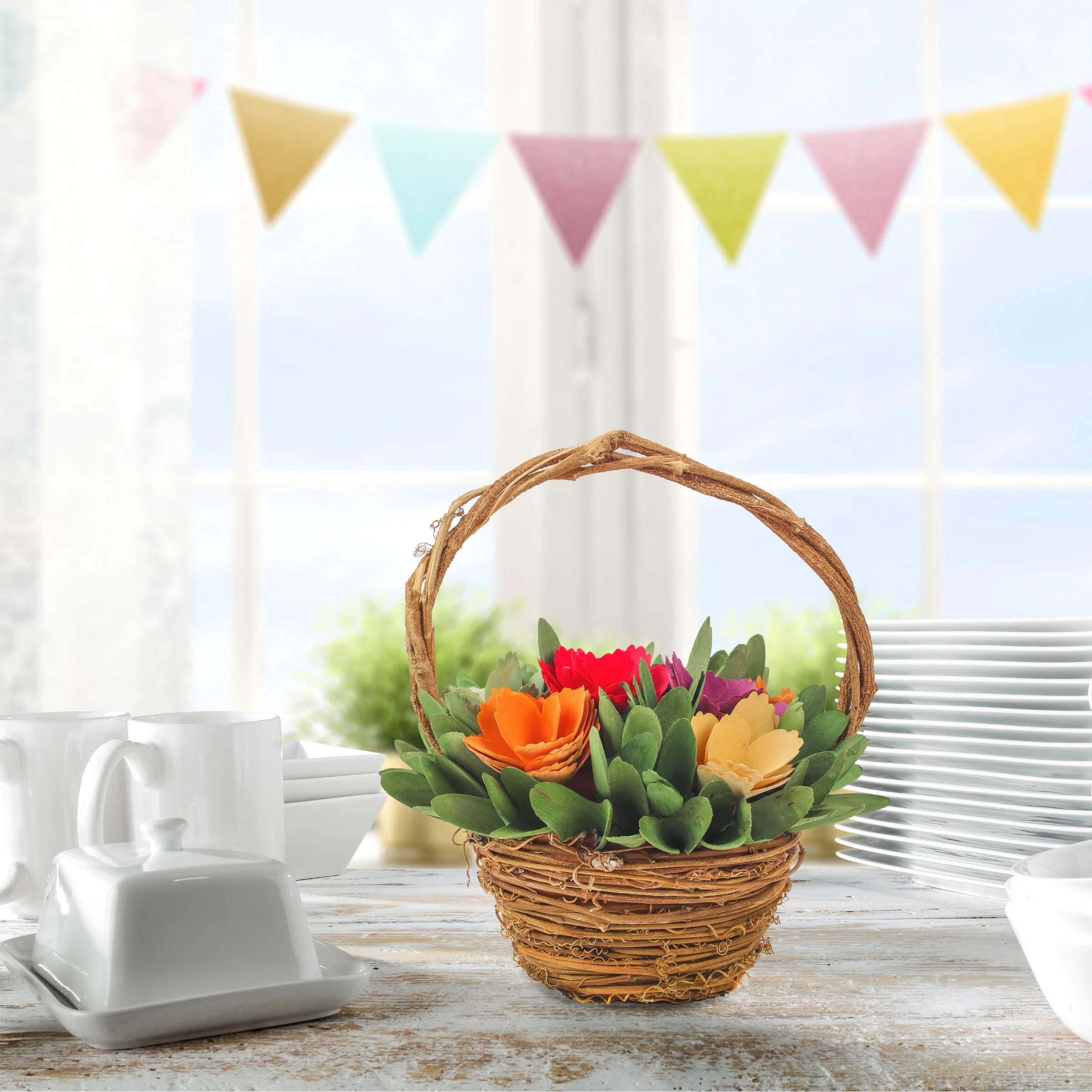 10 in. Handcrafted Multicolor Floral Basket - Image 2