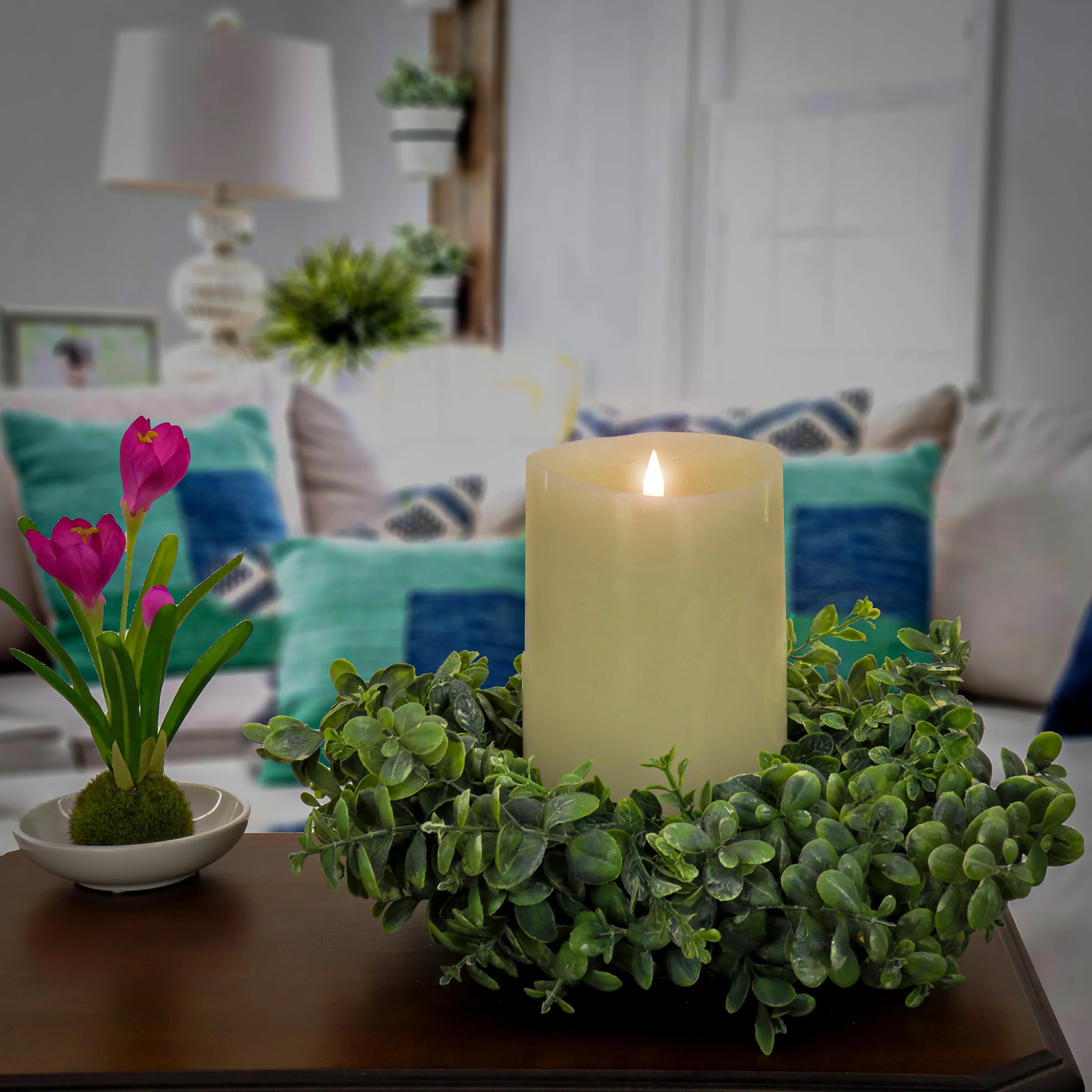 16 in. Spring Table Wreath with Button Leaf - Image 2
