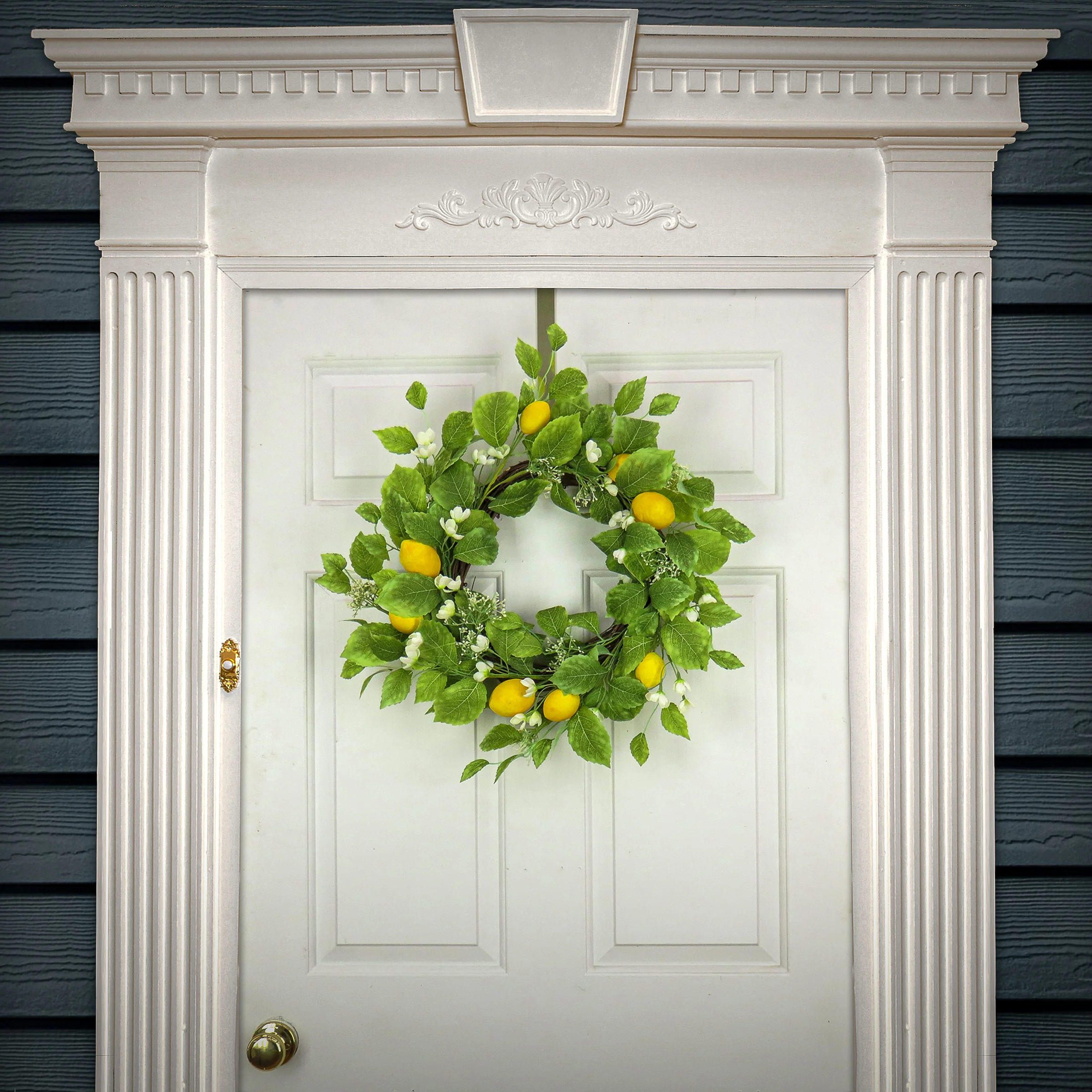 22 in. Spring Wreath with Lemons, Flower Blooms, Leafy Greens - Image 2