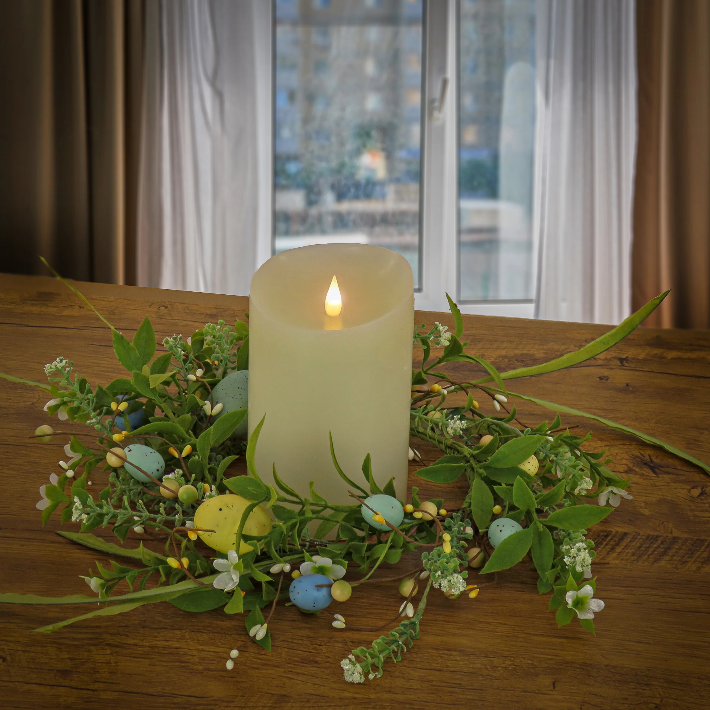 6 in. Easter Candle Ring Decorated with Pastel Eggs and Mini Flowers - Image 2