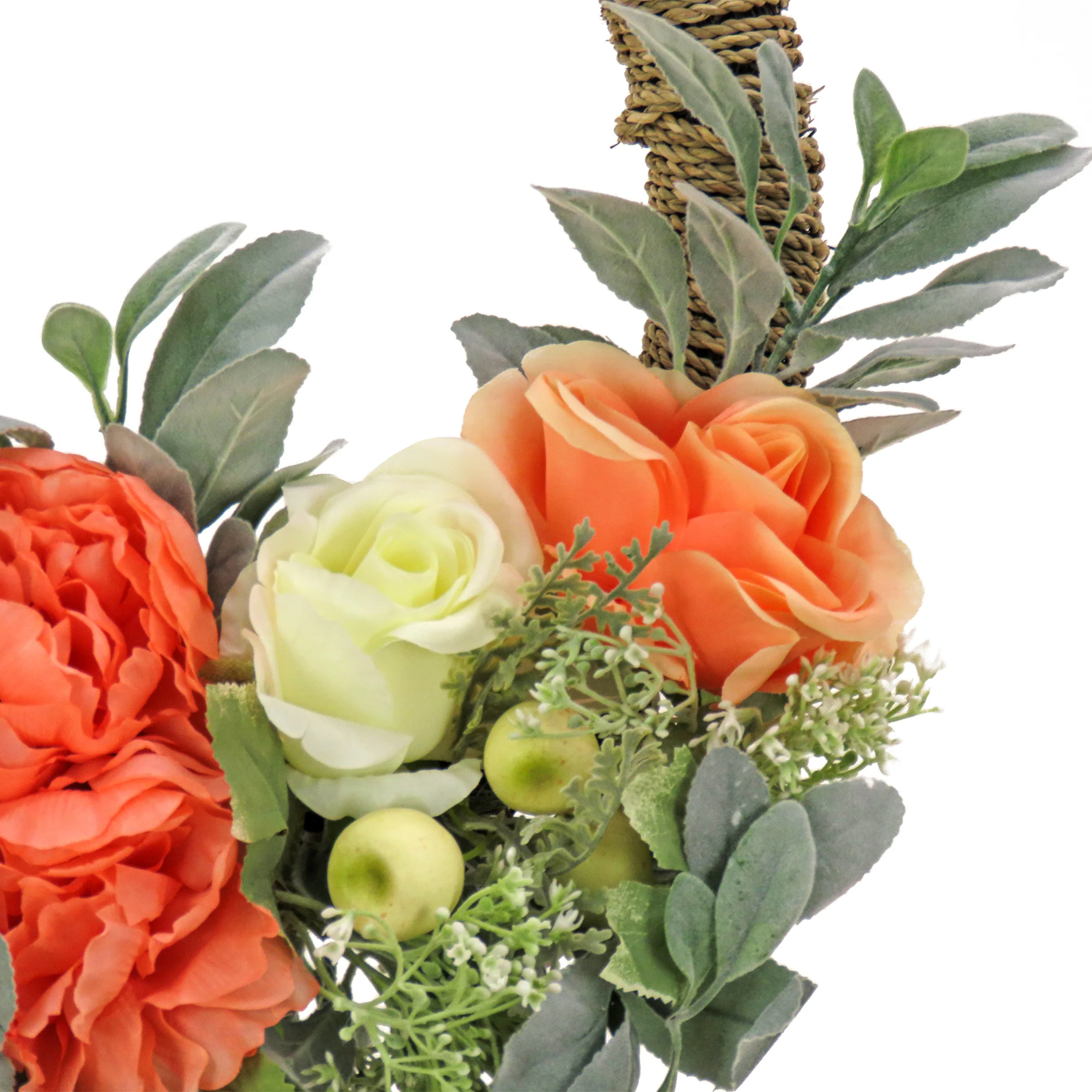 20 in. Spring Hoop Wreath with Peony, Rose, and Lamb's Ear Flower Blooms - Image 3