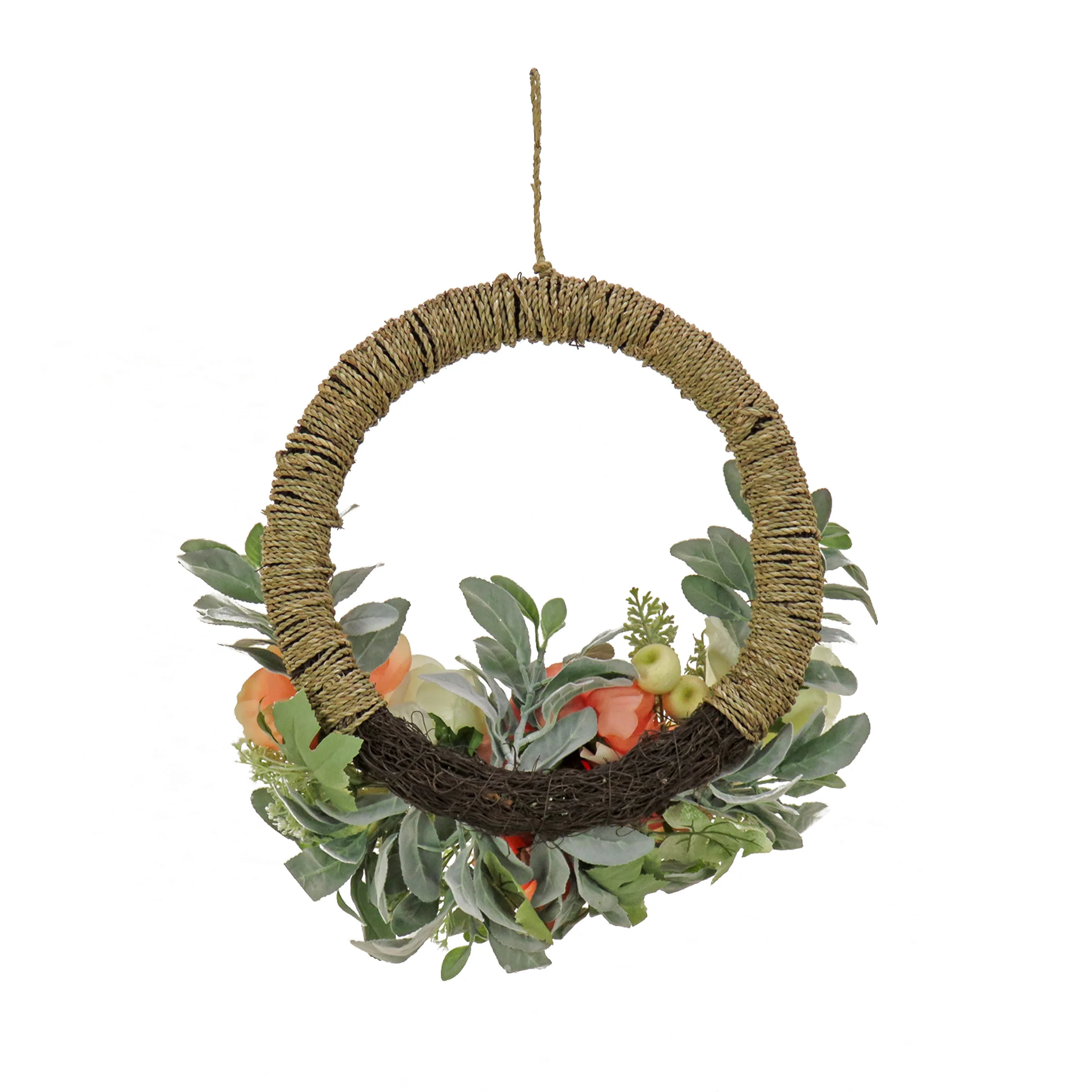 20 in. Spring Hoop Wreath with Peony, Rose, and Lamb's Ear Flower Blooms - Image 4