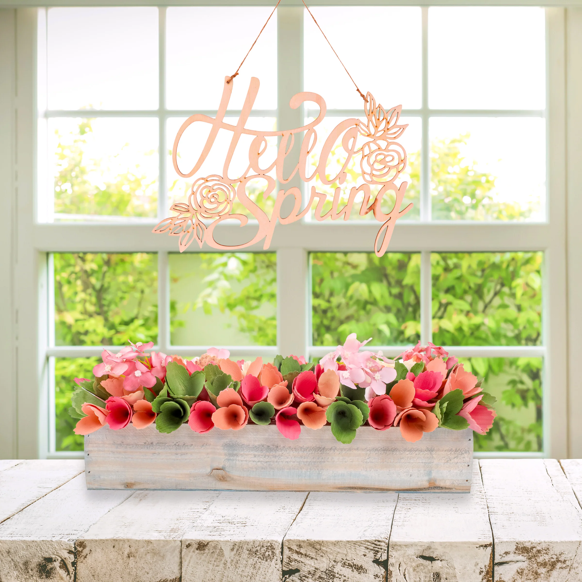 16 in. Spring Multicolor Handcrafted Floral Window Box Decor - Image 2