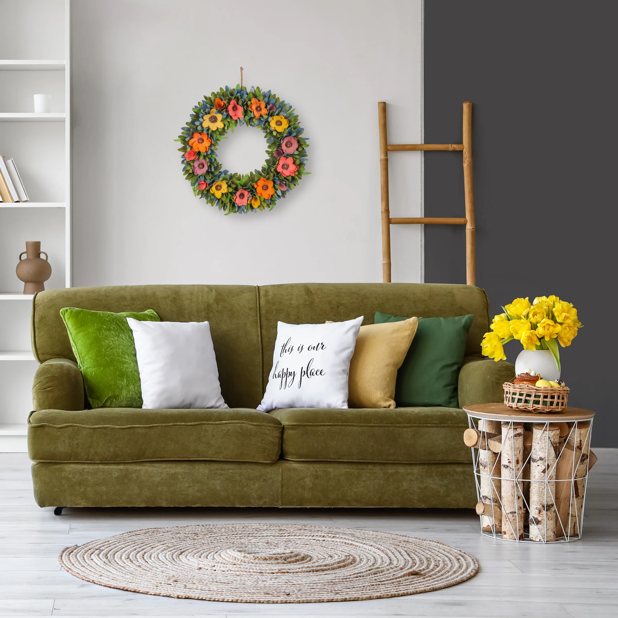 18 in. Spring Multicolor Floral Wreath with Fern - Image 2
