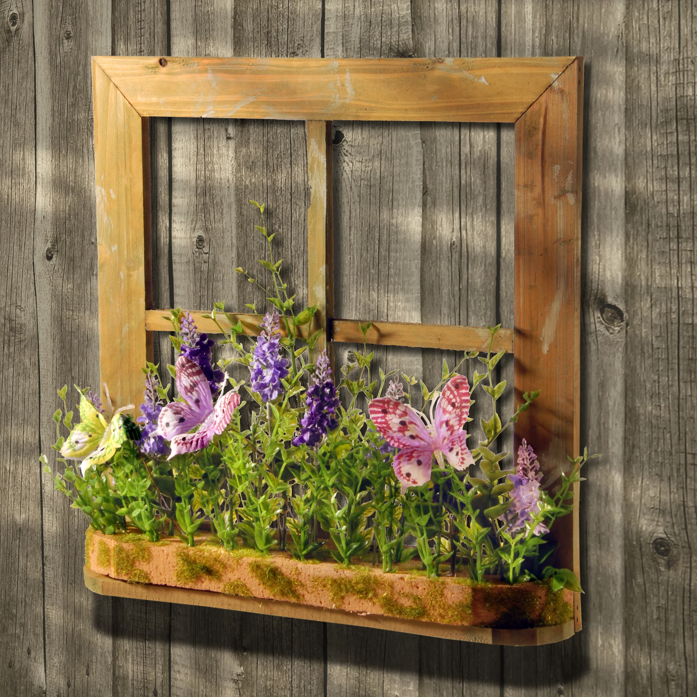 14 in. Spring Lavender Flowers and Butterflies Window Decoration - Image 2