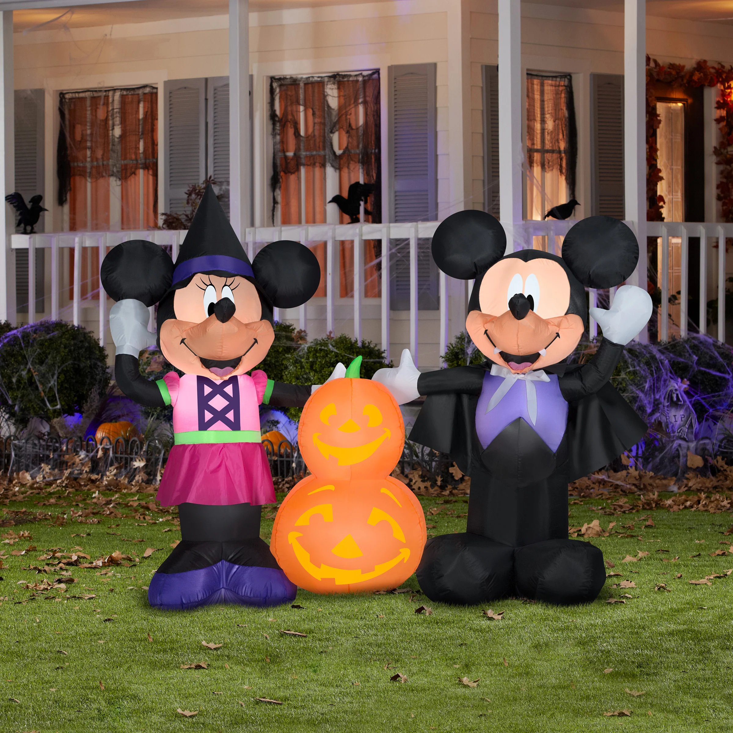 Halloween Inflatable Decoration, Black, Mickey and Minnie Mouse with Pumpkin, Self Inflating, Plug In, 66 Inches - Image 2