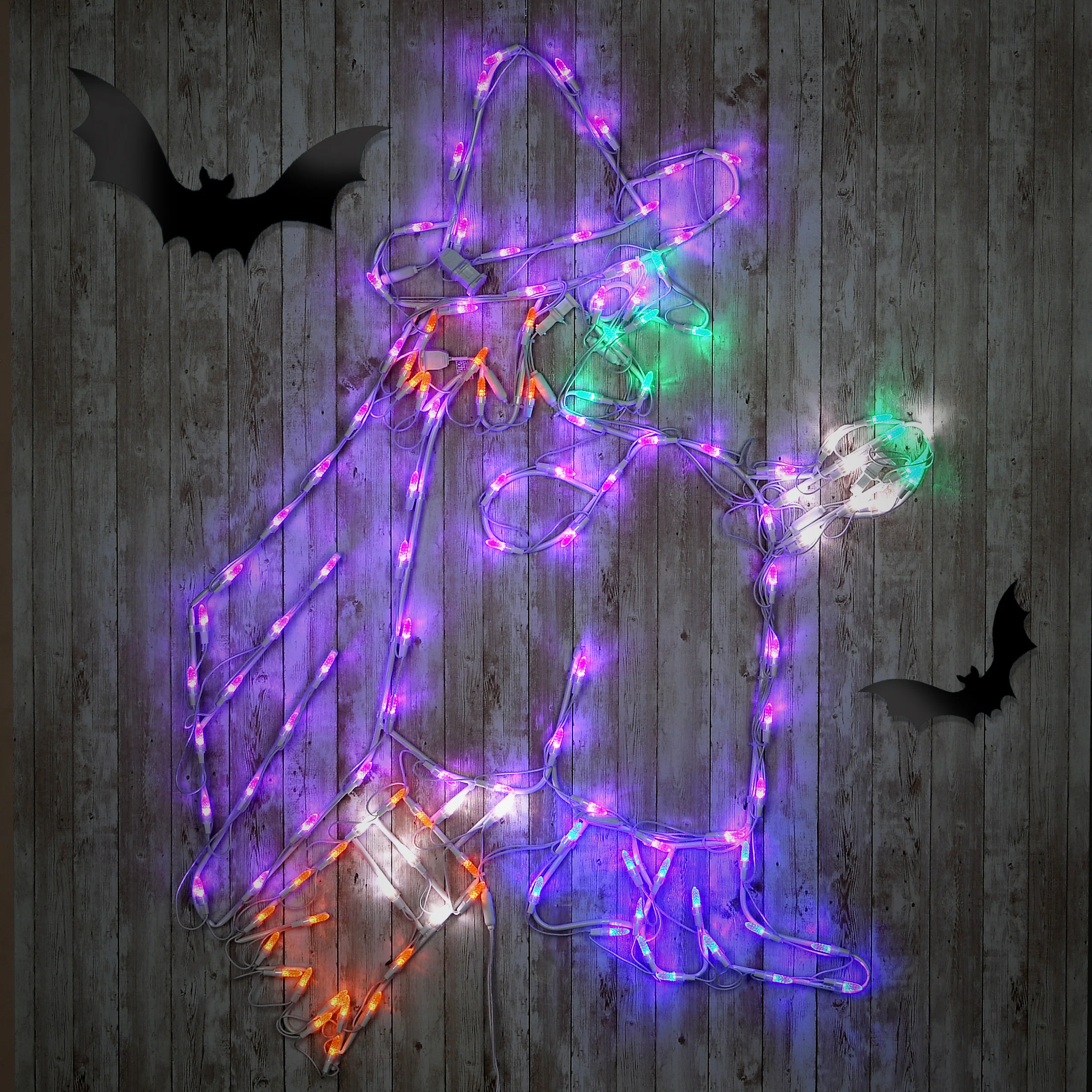 46 in. Halloween Flying Witch Lighted Sign Decoration with LED Lights, Plug-In - Image 2