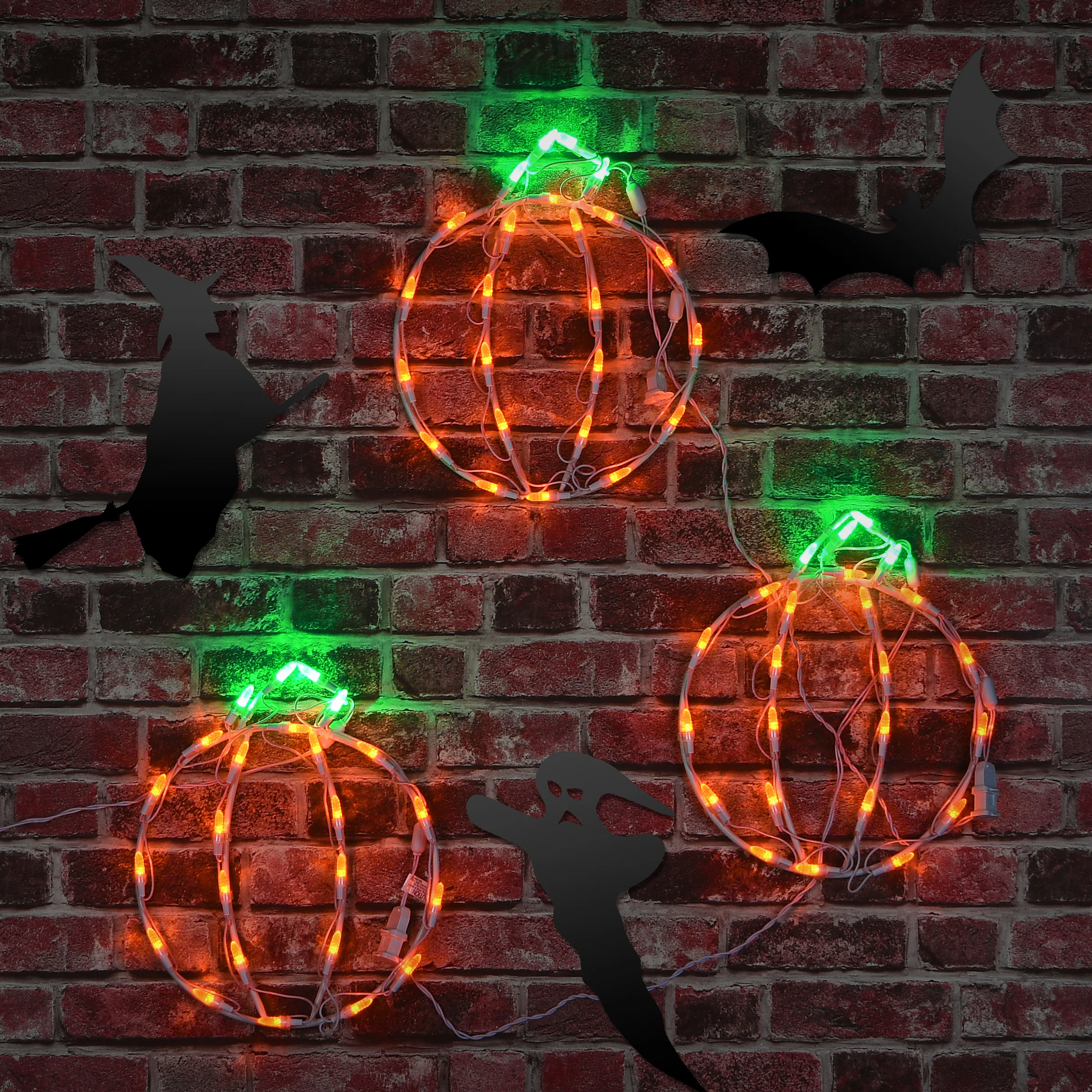 14 in. Halloween Mini Pumpkin Trio Lighted Sign Decoration with LED Lights, Plug-In - Image 2