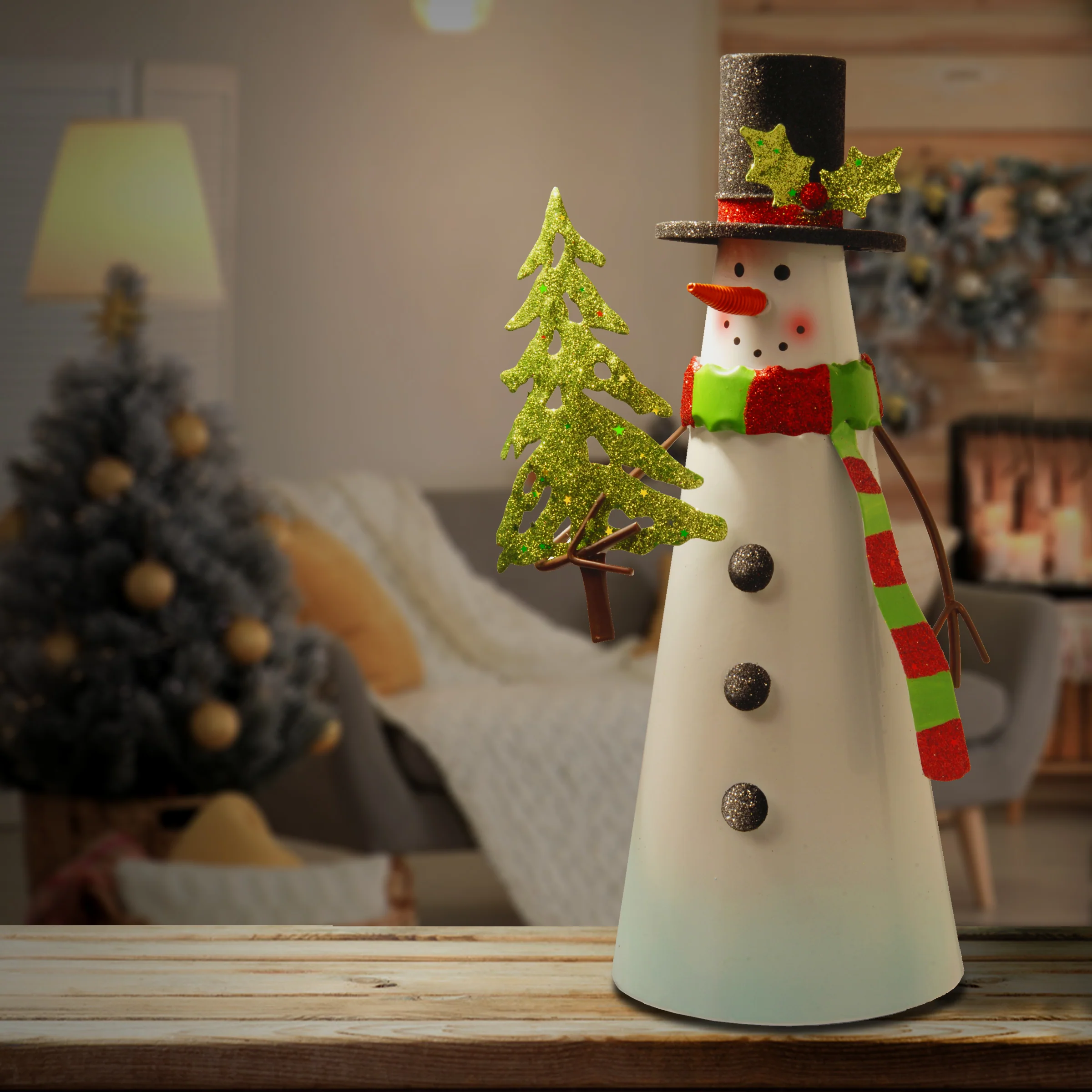 12 in. Metal Snowman Character - Image 2