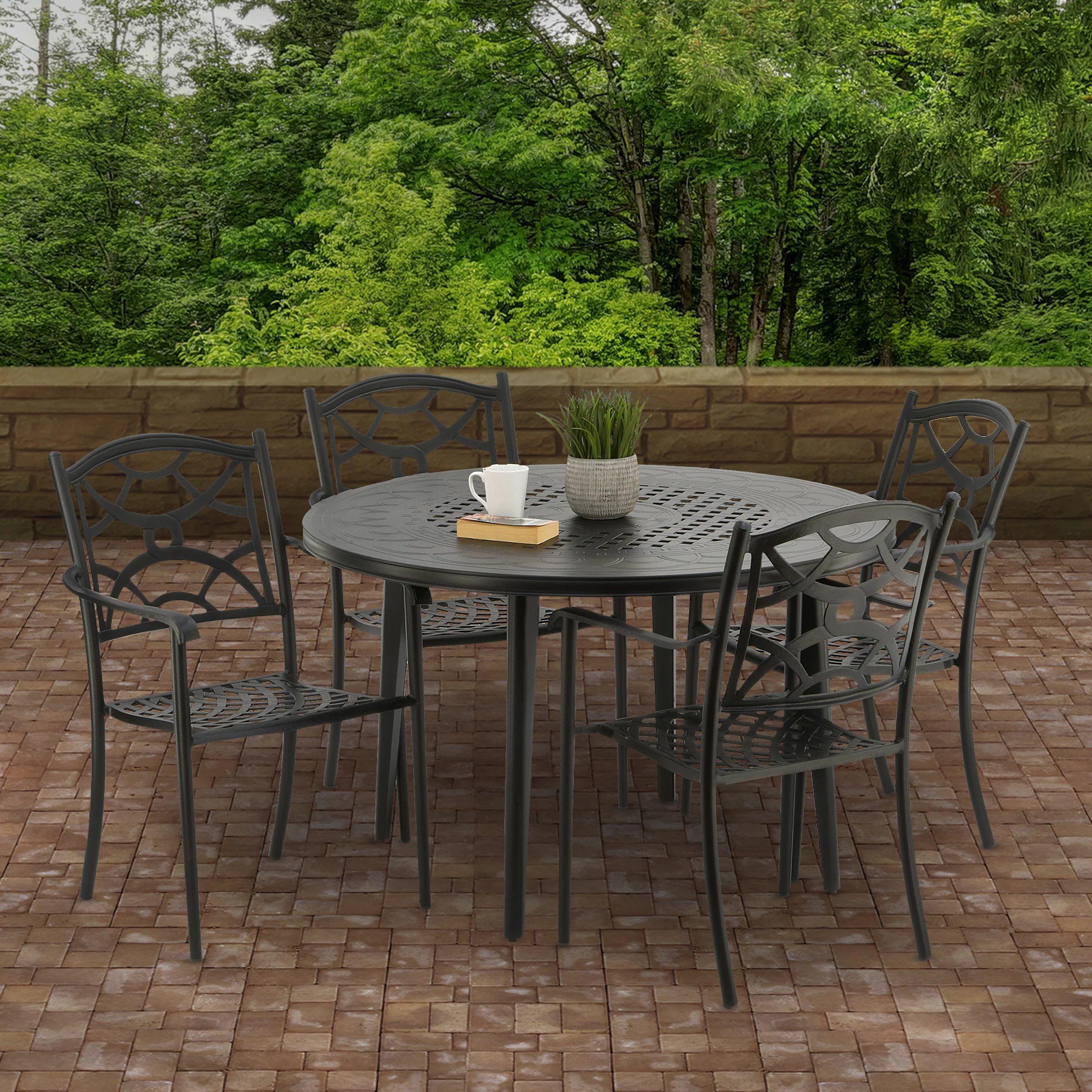 48 in. All Weather Round Dining Table, Black Finish, Cast Aluminum, Darby Collection - Image 2