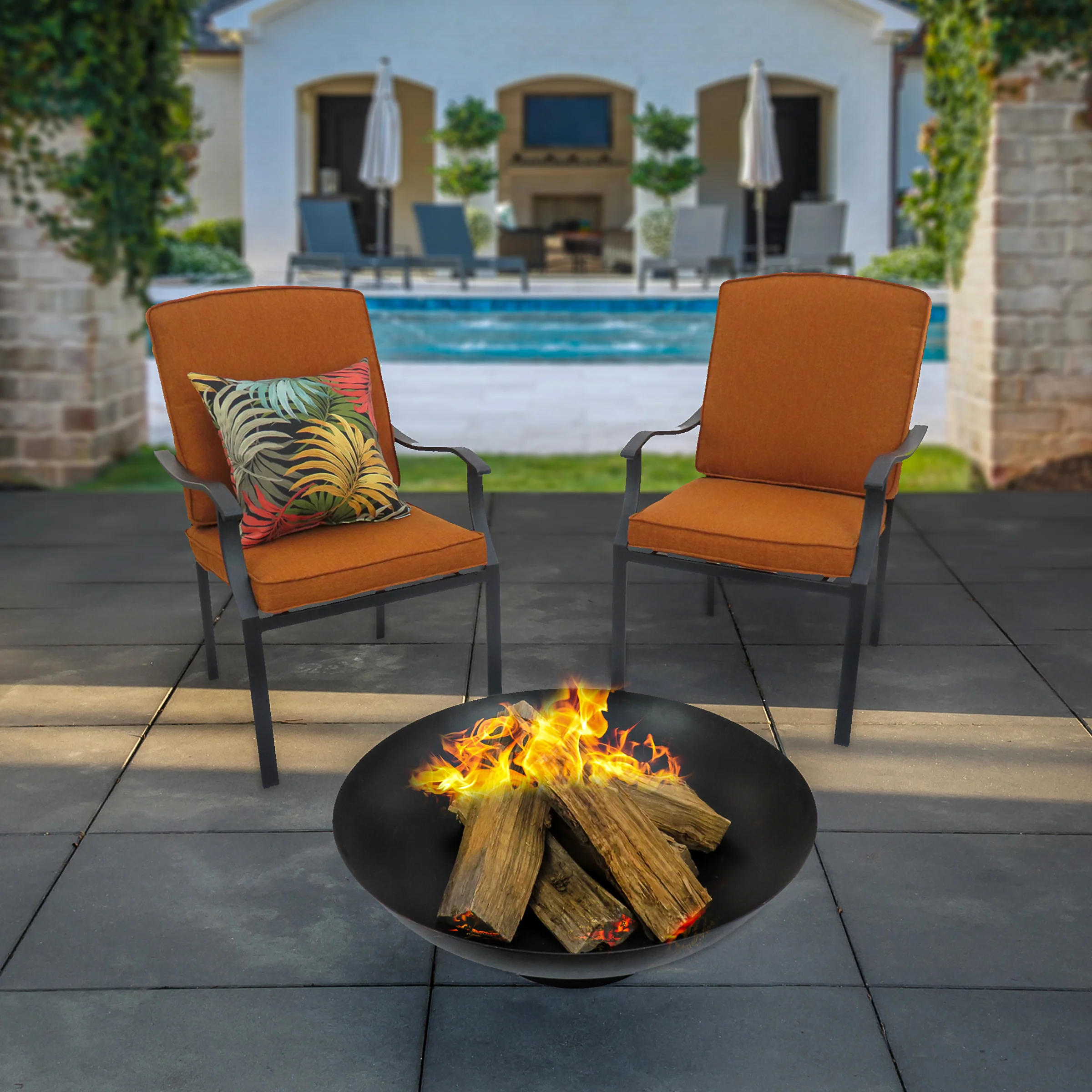 32 in. Cast Iron Outdoor Fire Pit Bowl with Black Screen Cover - Image 2