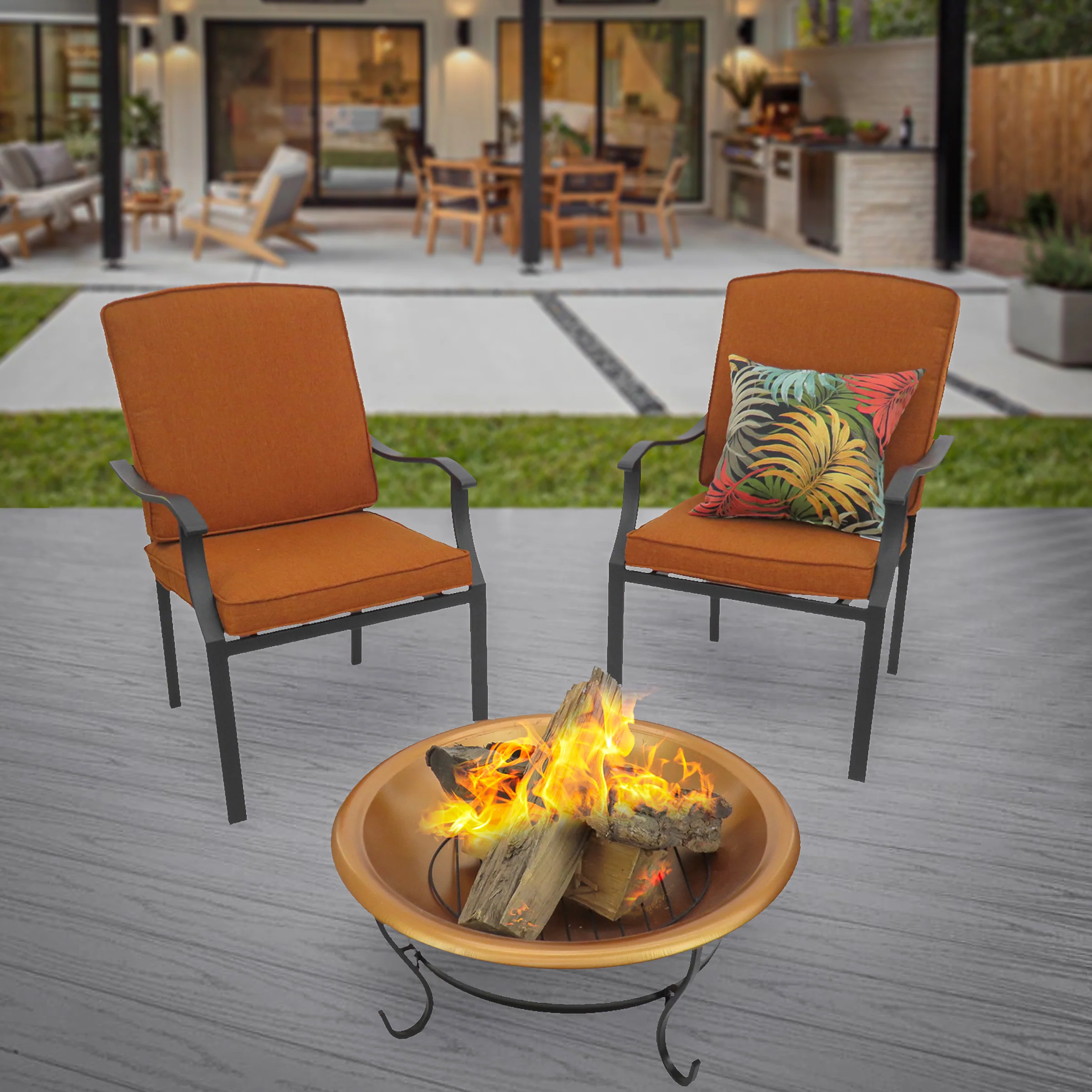 29 in. Copper Finish Steel Outdoor Fire Pit with Black Stand and Screen Cover - Image 2