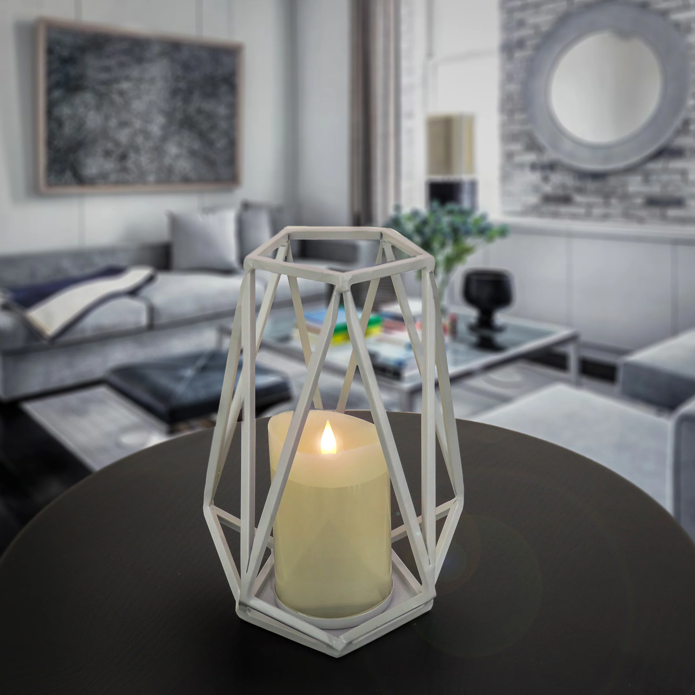 10 in. Glacier Gray Candle Lantern with Glass Chimney - Image 2