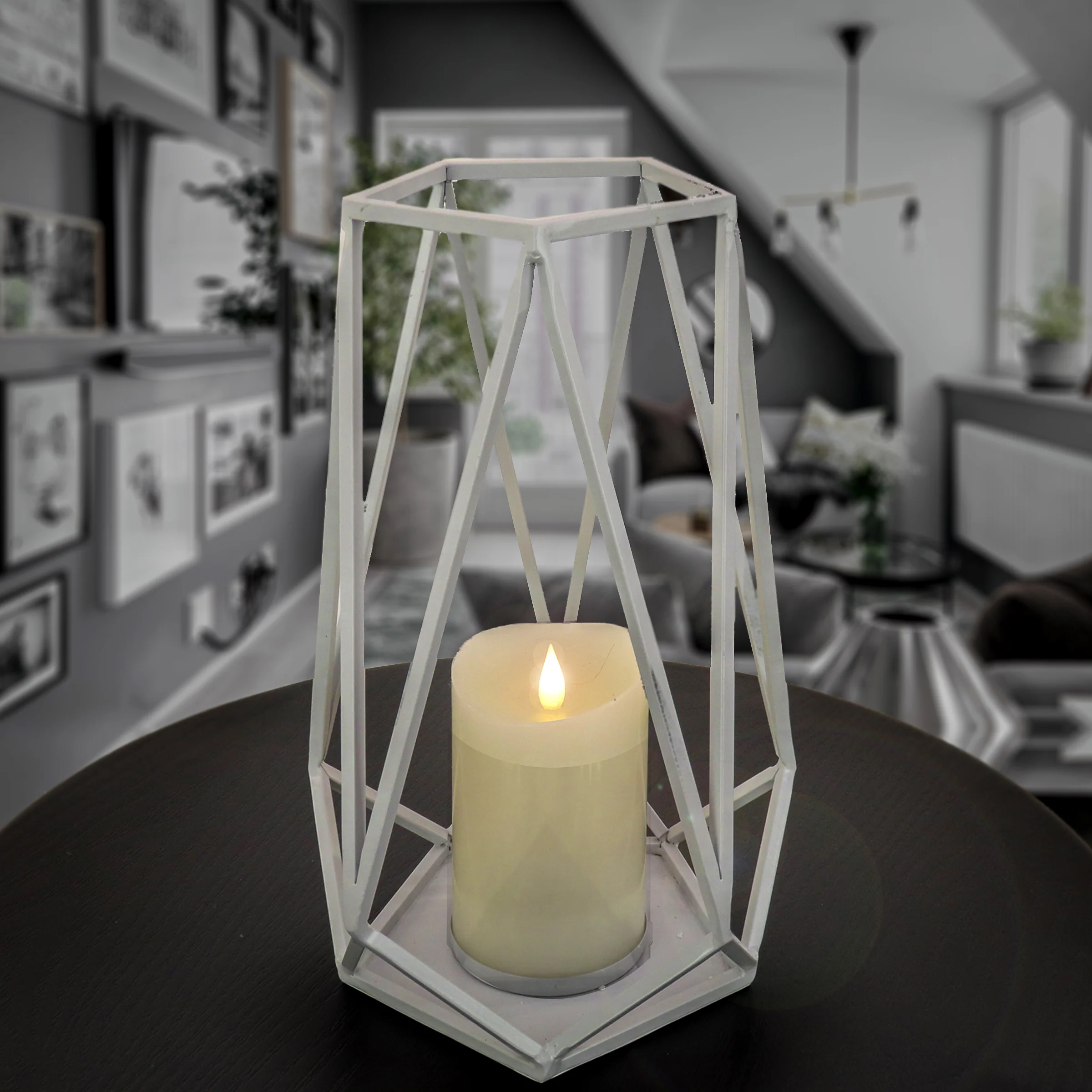 12 in. Glacier Gray Candle Lantern with Glass Chimney - Image 2