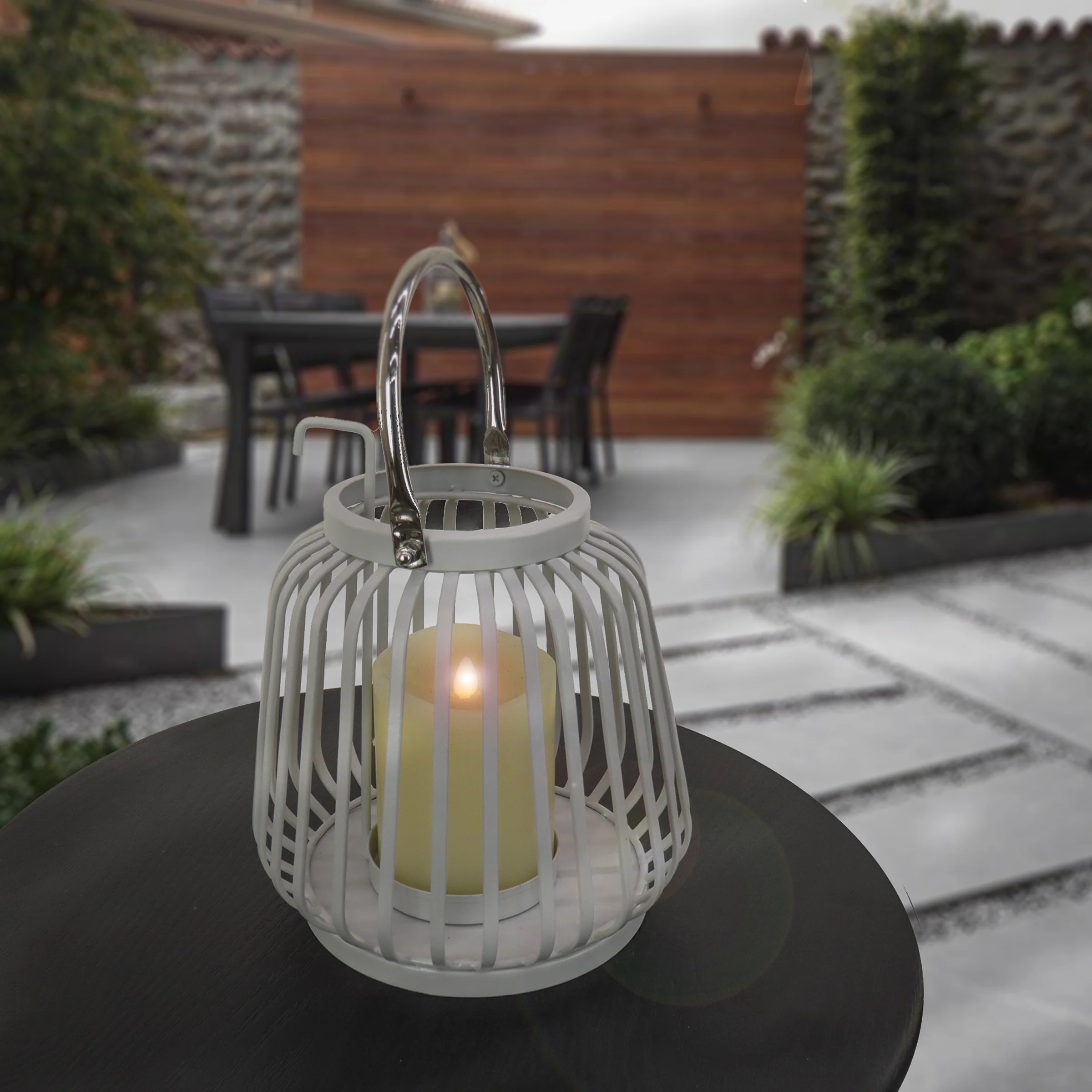 11 in. Modern Design and Finish Glacier Gray Outdoor Lantern Candleholder - Image 2
