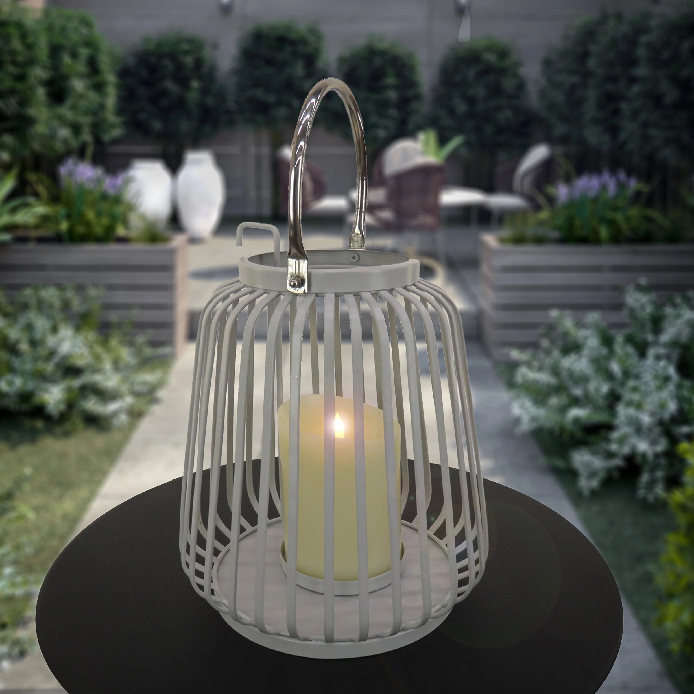 13 in. Modern Design and Finish Glacier Gray Outdoor Lantern Candleholder - Image 2