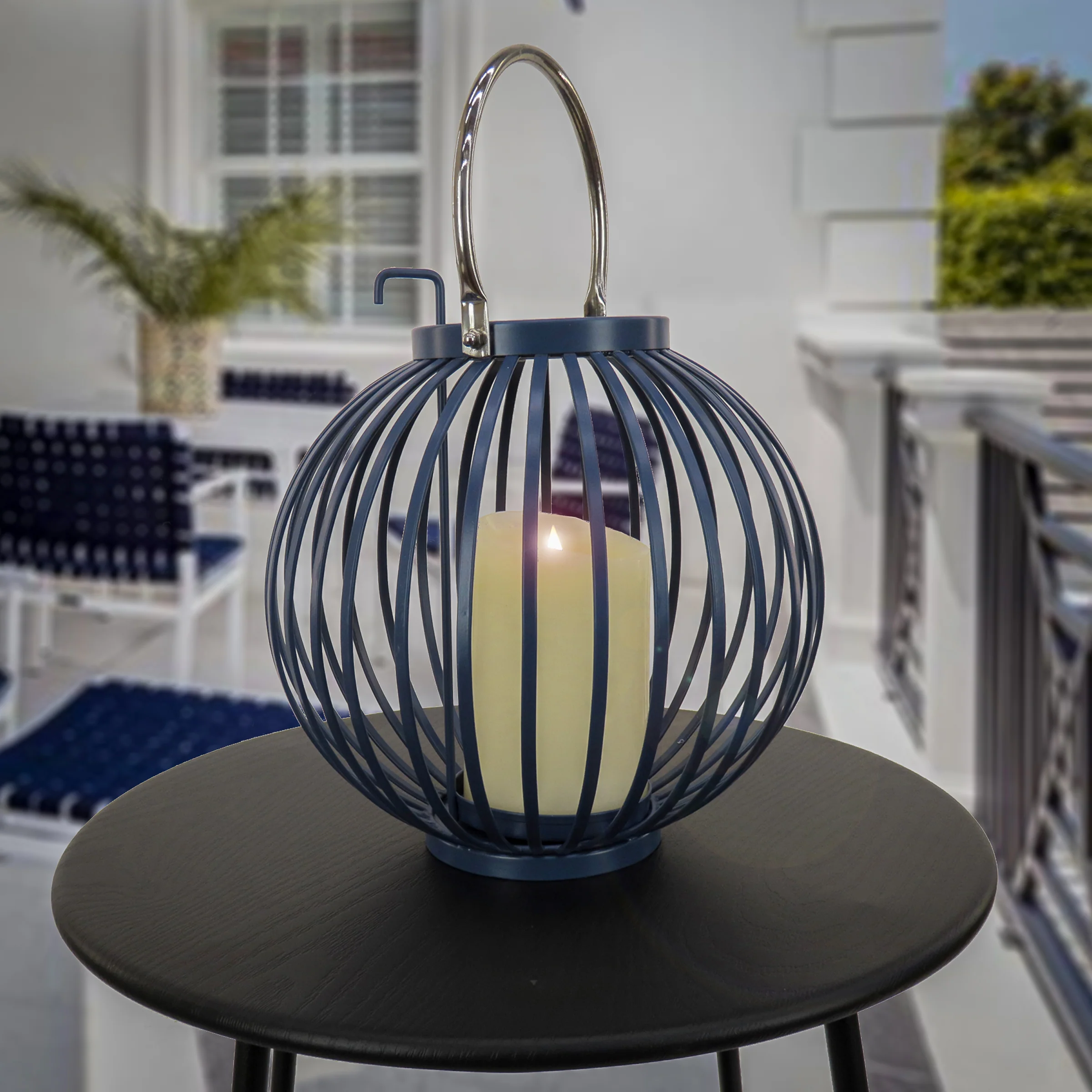 11 in. Modern Design and Finish Dark Blue Outdoor Lantern Candleholder - Image 2