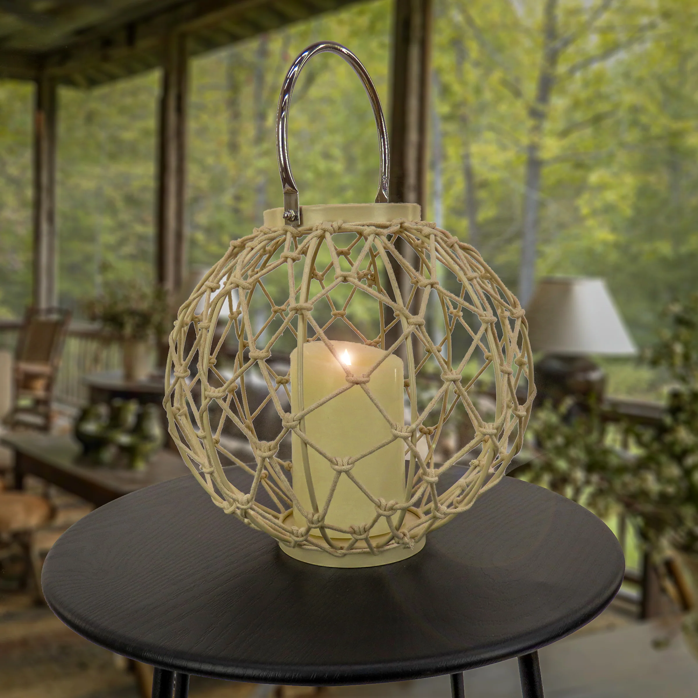 12 in. Modern Design and Finish Bleached Sand Outdoor Lantern Candleholder - Image 2