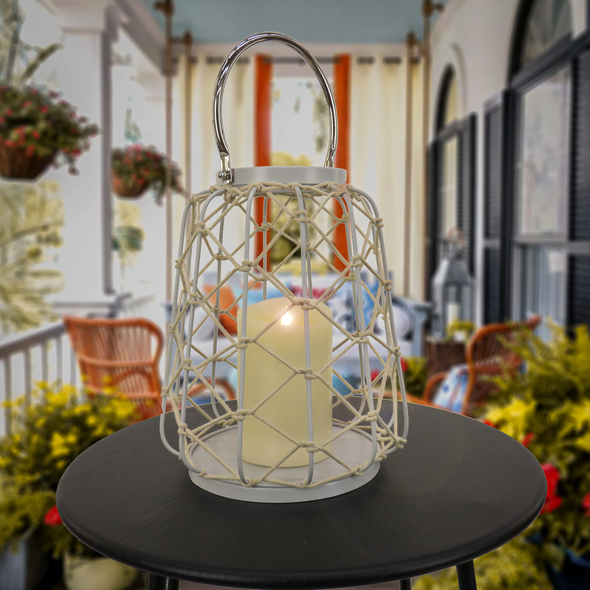 12 in. Glacier Gray Candle Lantern with Rope Weave - Image 2