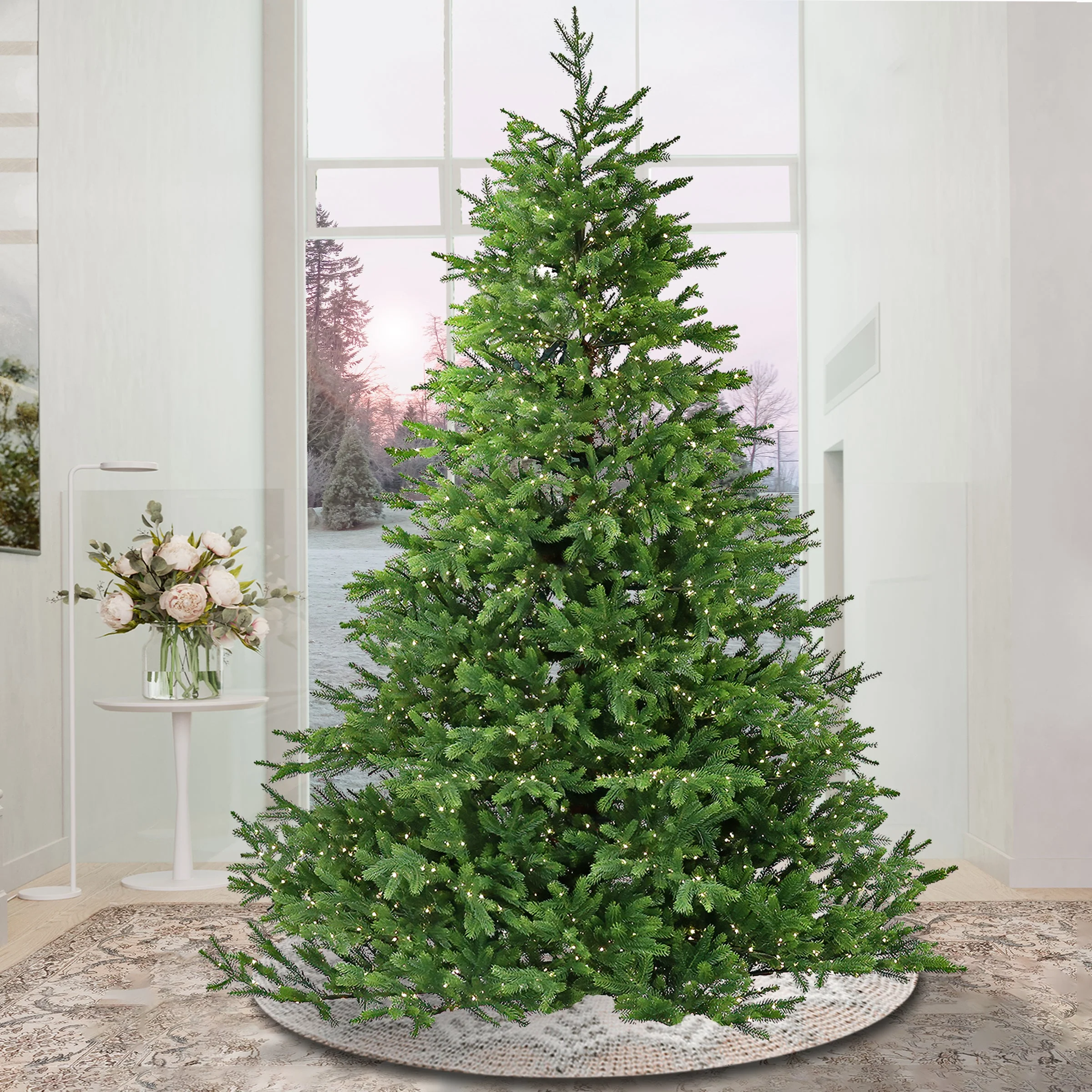 10 ft. Pre-lit Noble Fir Hinged Tree with Dual Color Lights - Image 2