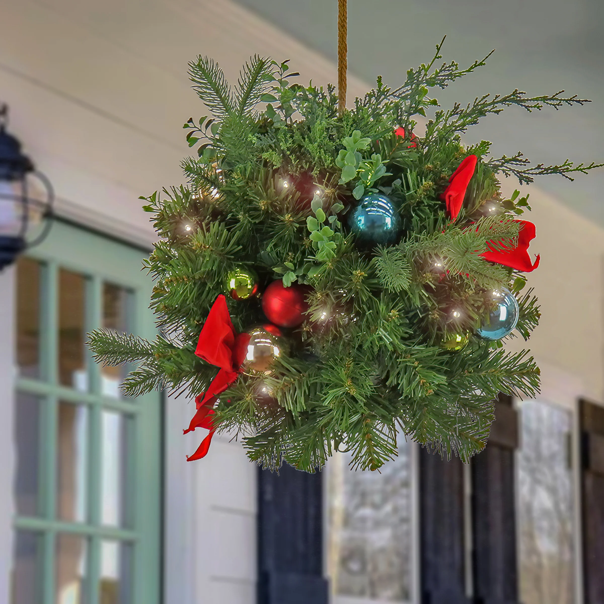 16 in. Pre-Lit Christmas Be Merry Decorated Kissing Ball with Warm White LED Lights - Image 2