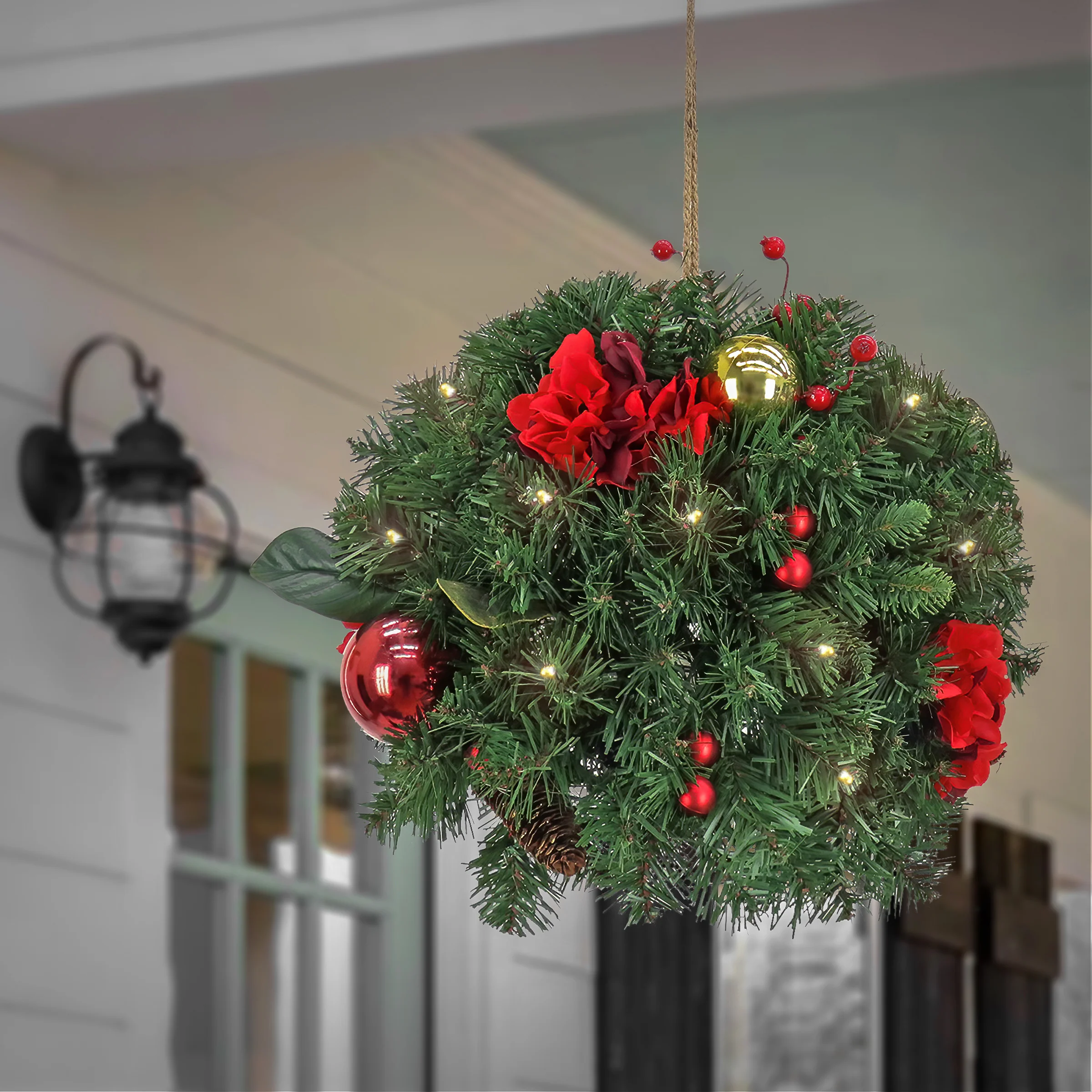 16 in. Pre-Lit Vienna Waltz Decorated Kissing Ball with Warm White LED Lights - Image 2